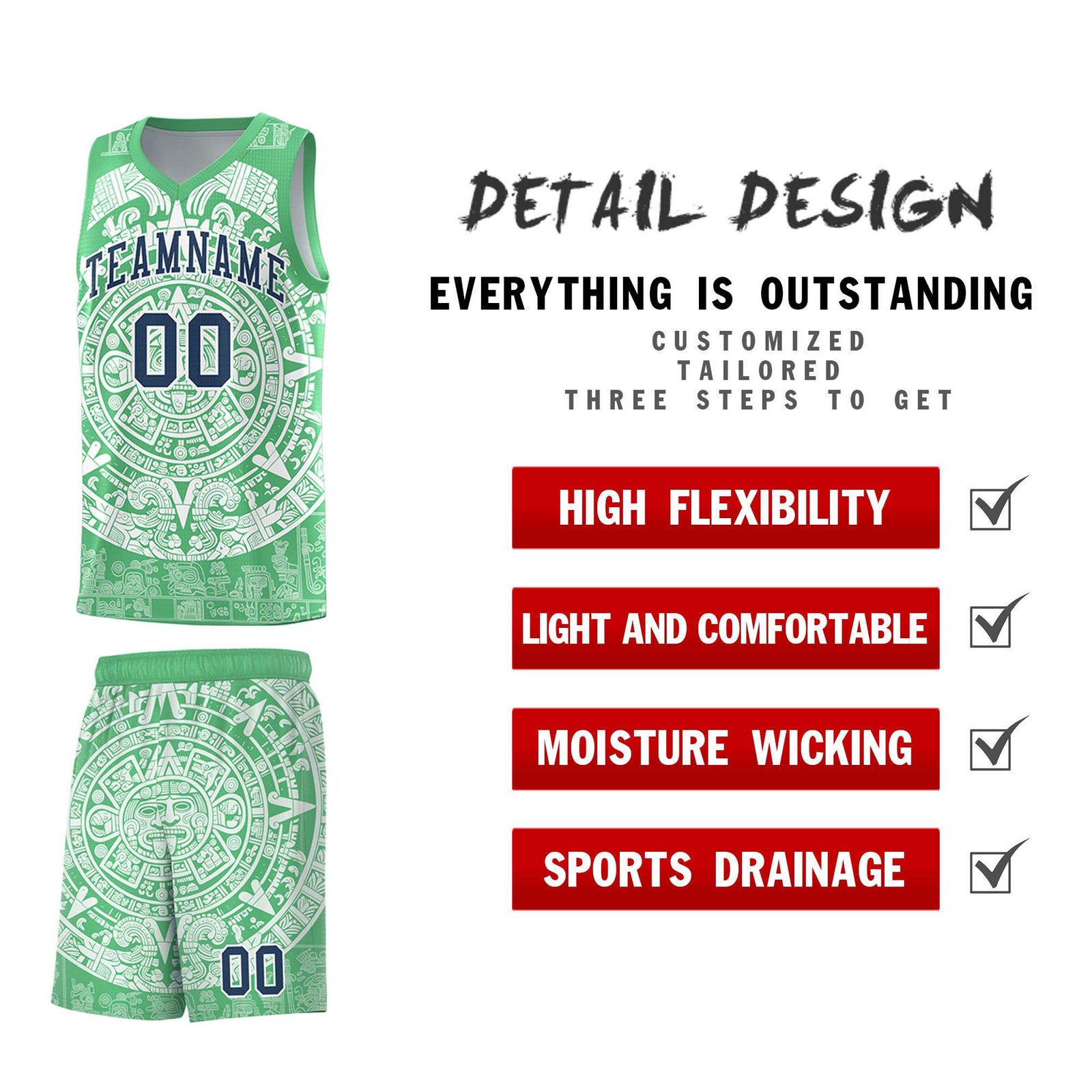 Custom Youth Basketball Jerseys White Aztec Sun Stone Design Team Uniform