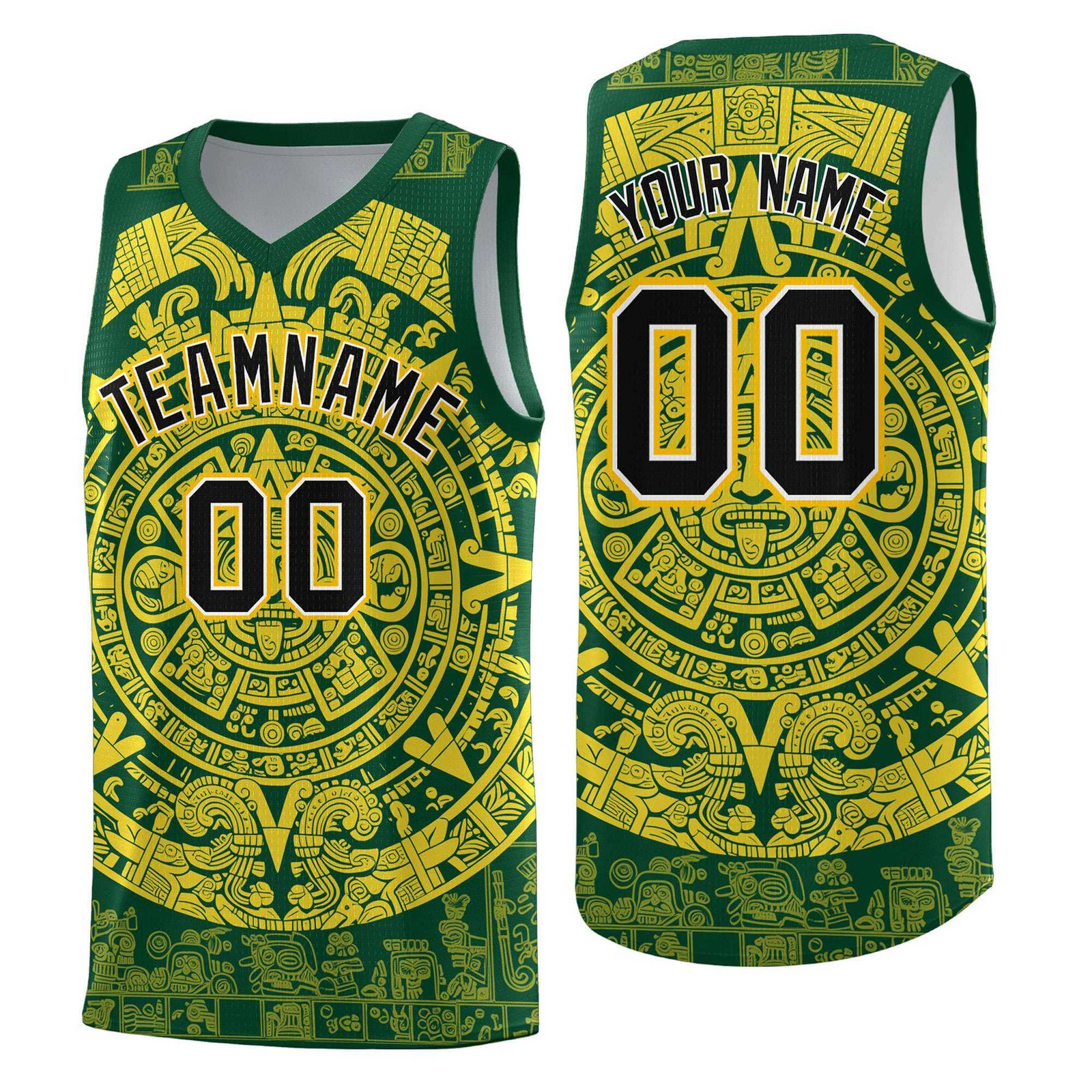 Custom Youth Basketball Jerseys Gold Aztec Sun Stone Personalized Uniform