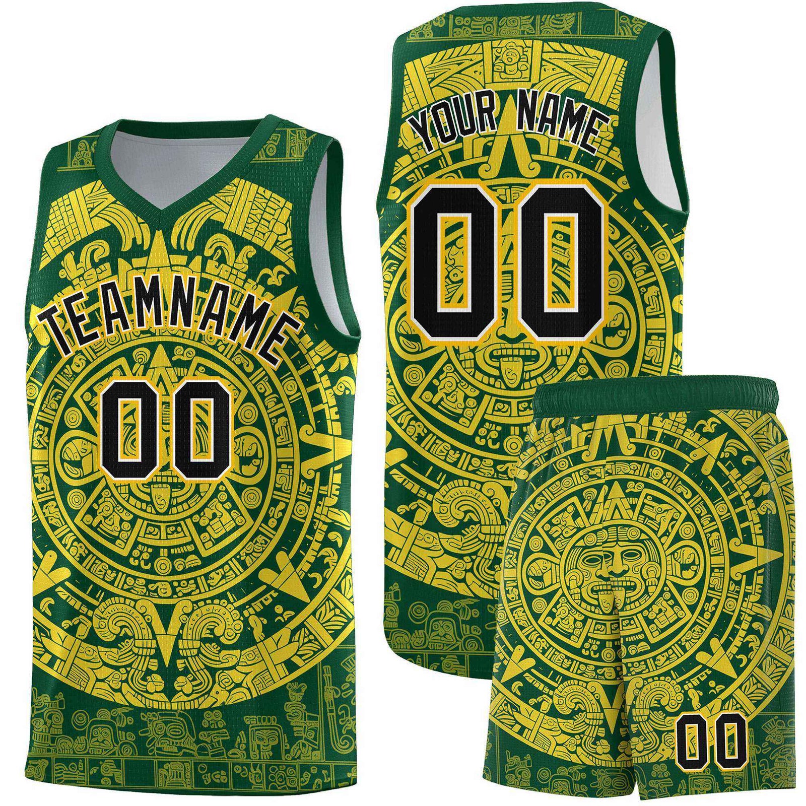 Custom Youth Basketball Jerseys Gold Aztec Sun Stone Personalized Uniform