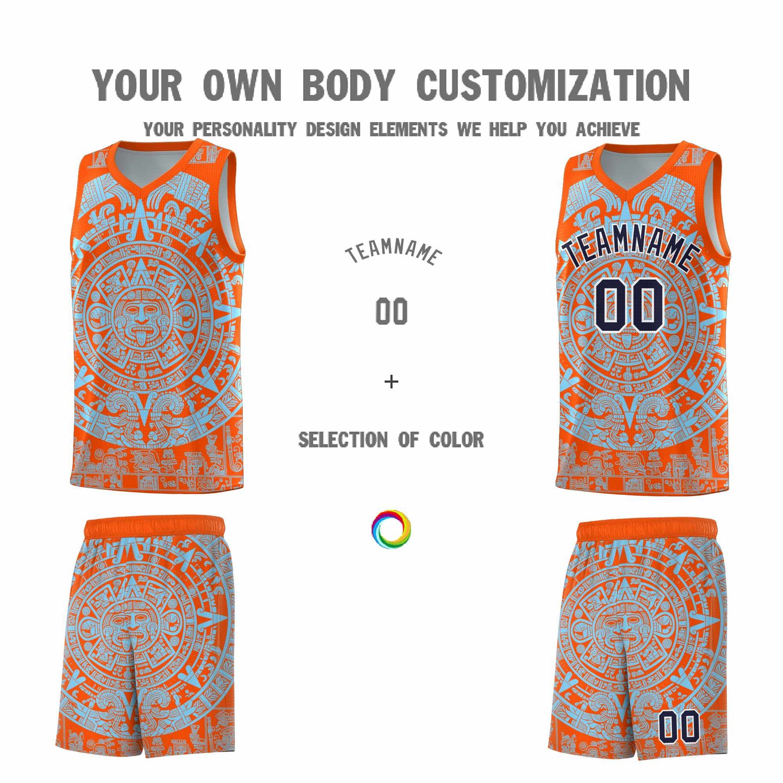 Custom Youth Basketball Jerseys Light Blue Aztec Sun Stone Design Team Uniform