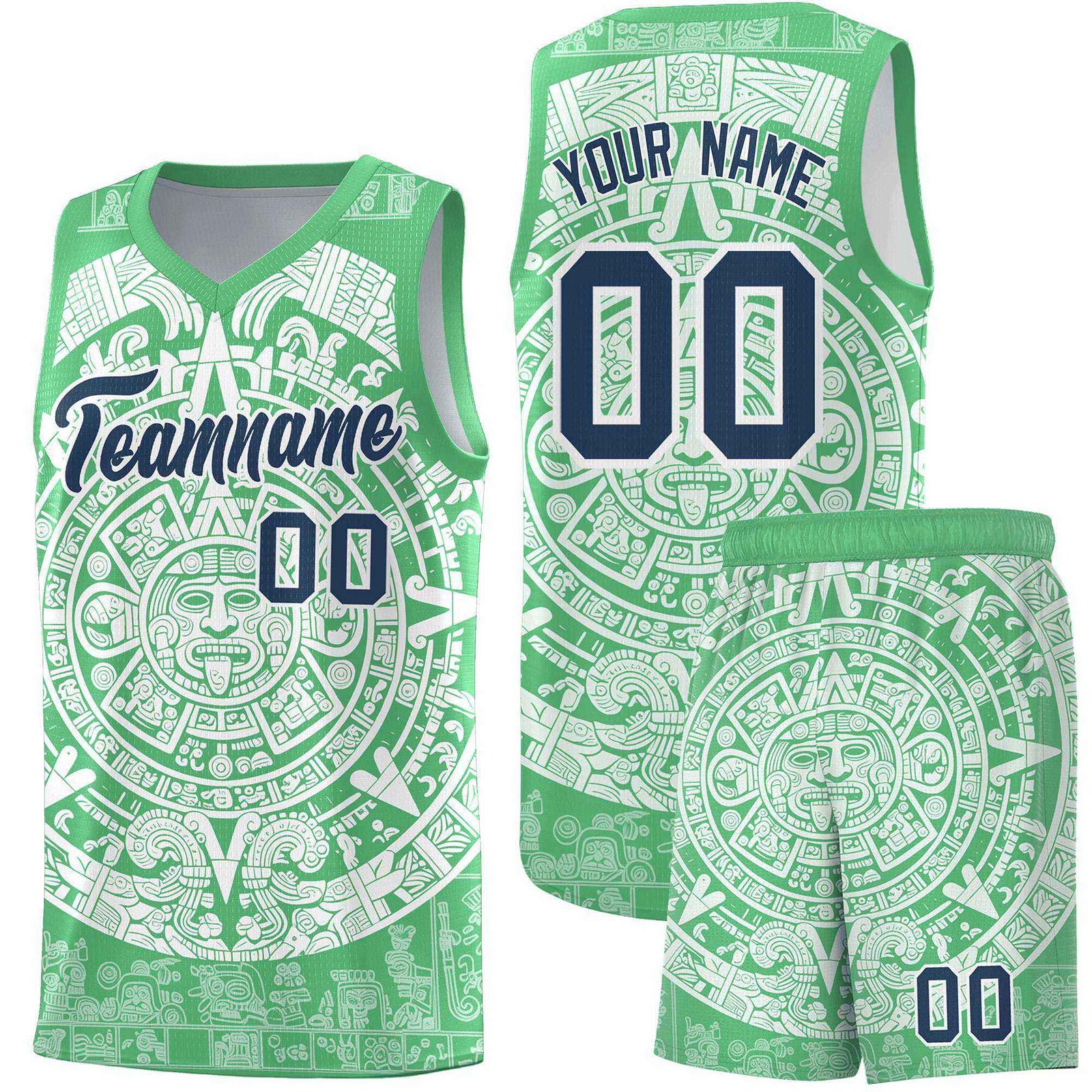 Custom Youth Basketball Jerseys White Aztec Sun Stone Design Team Uniform
