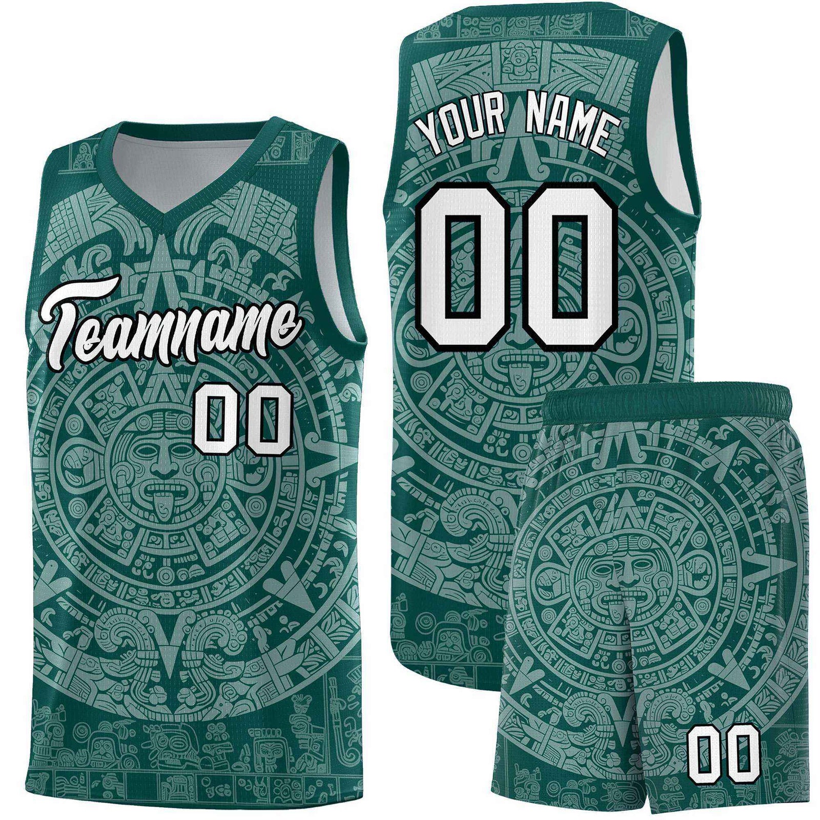 Custom Youth Basketball Jerseys White Aztec Sun Stone Design Team Uniform