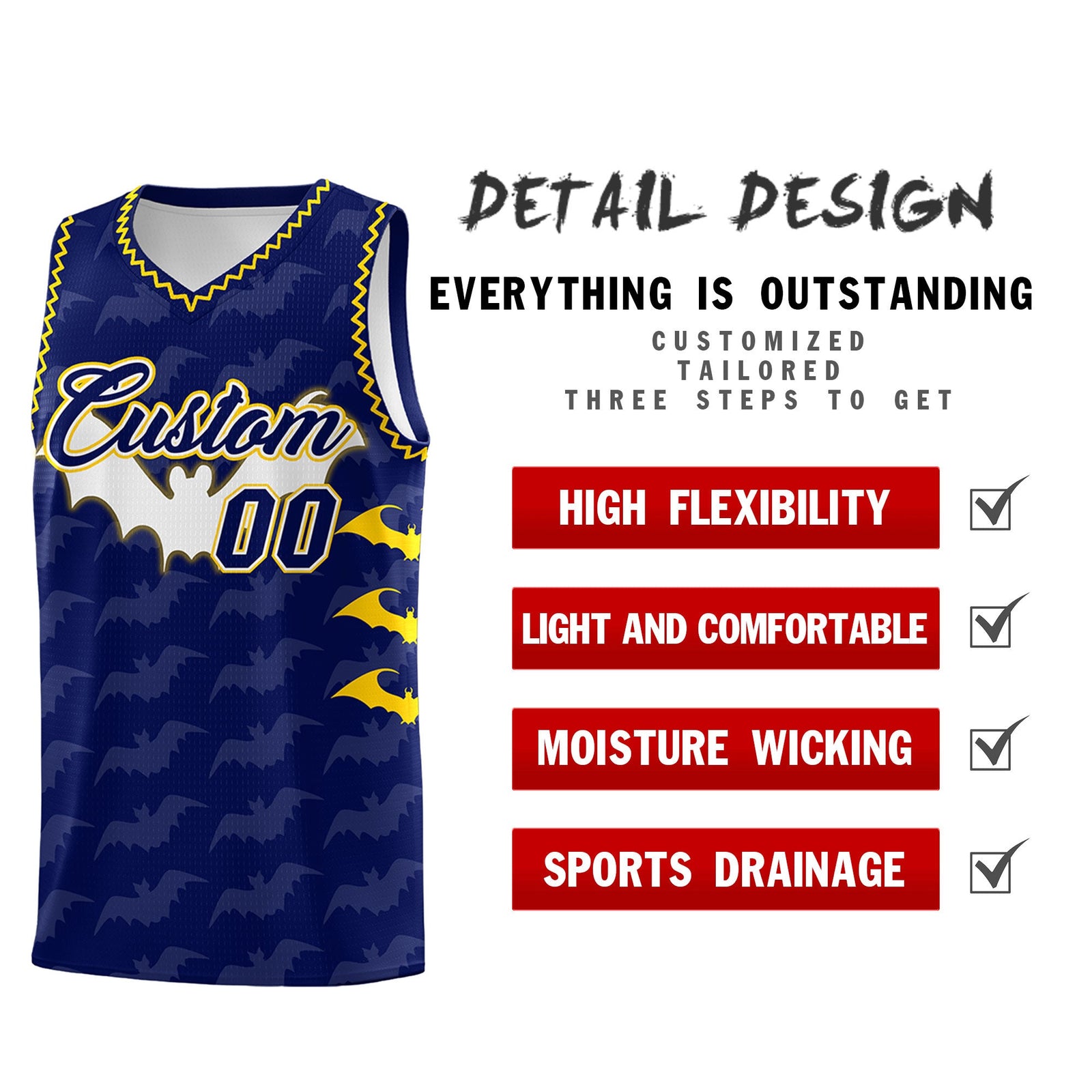 Custom Navy Gold Bat Pattern Halloween Basketball Jersey | For Men,For Kid,For Youth,Sublimation Printed,Perfect for Training,Perfect for Parties,Add Name and Numbern | KXKSHOP