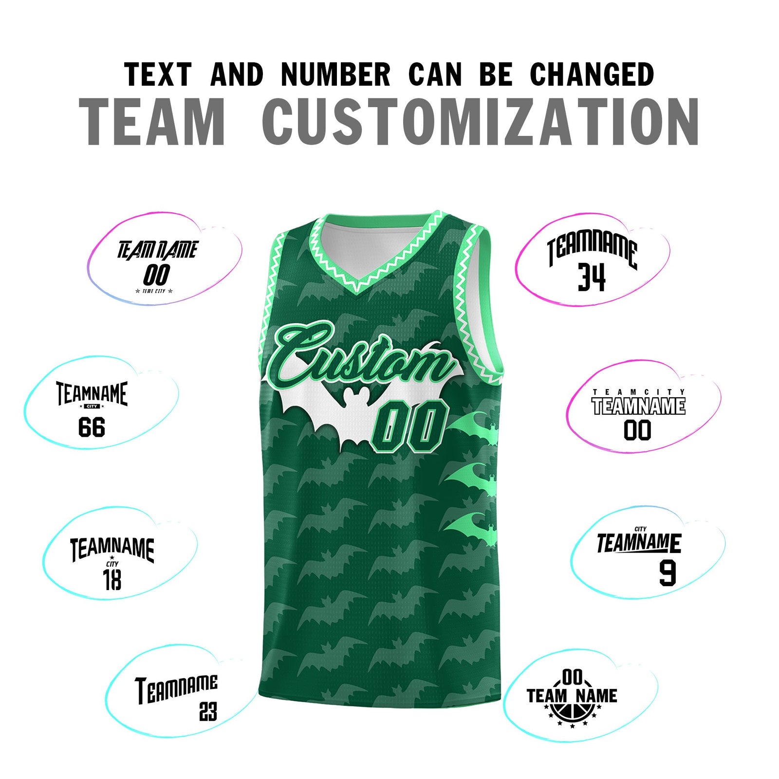 Custom Kelly Green White Green Bat Pattern Halloween Basketball Jersey | For Men,For Kid,For Youth,Sublimation Printed,Perfect for Training,Perfect for Parties,Add Name and Numbern | KXKSHOP