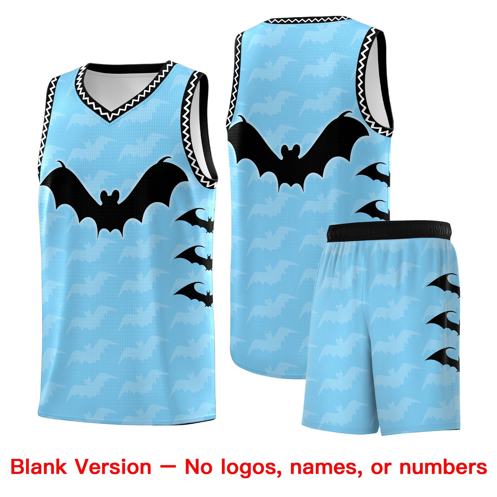 Custom Light Blue White Black Bat Pattern Halloween Basketball Jersey | For Men,For Kid,For Youth,Sublimation Printed,Perfect for Training,Perfect for Parties,Add Name and Numbern | KXKSHOP
