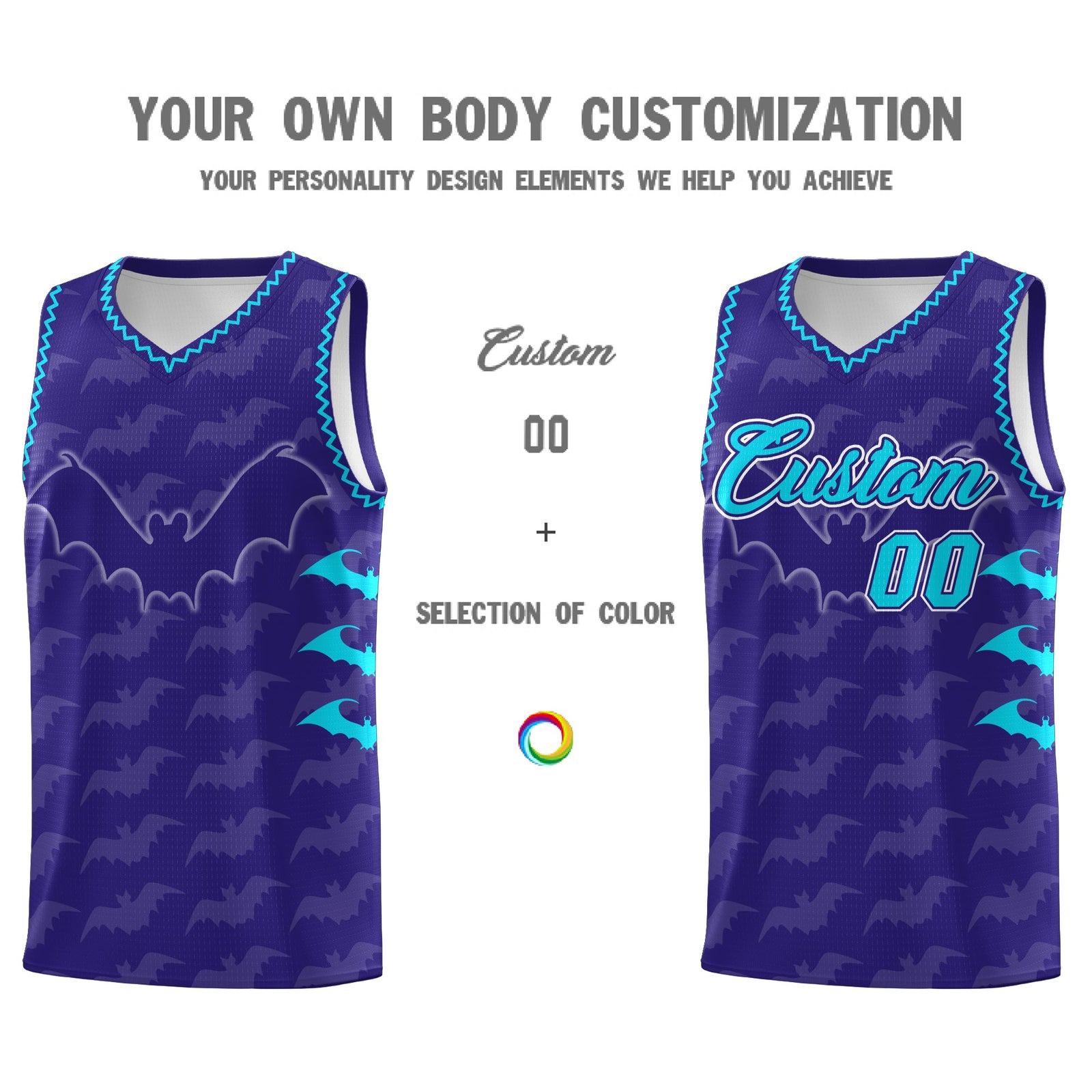 Custom Royal Sky Blue Bat Pattern Halloween Basketball Jersey | For Men,For Kid,For Youth,Sublimation Printed,Perfect for Training,Perfect for Parties,Add Name and Numbern | KXKSHOP