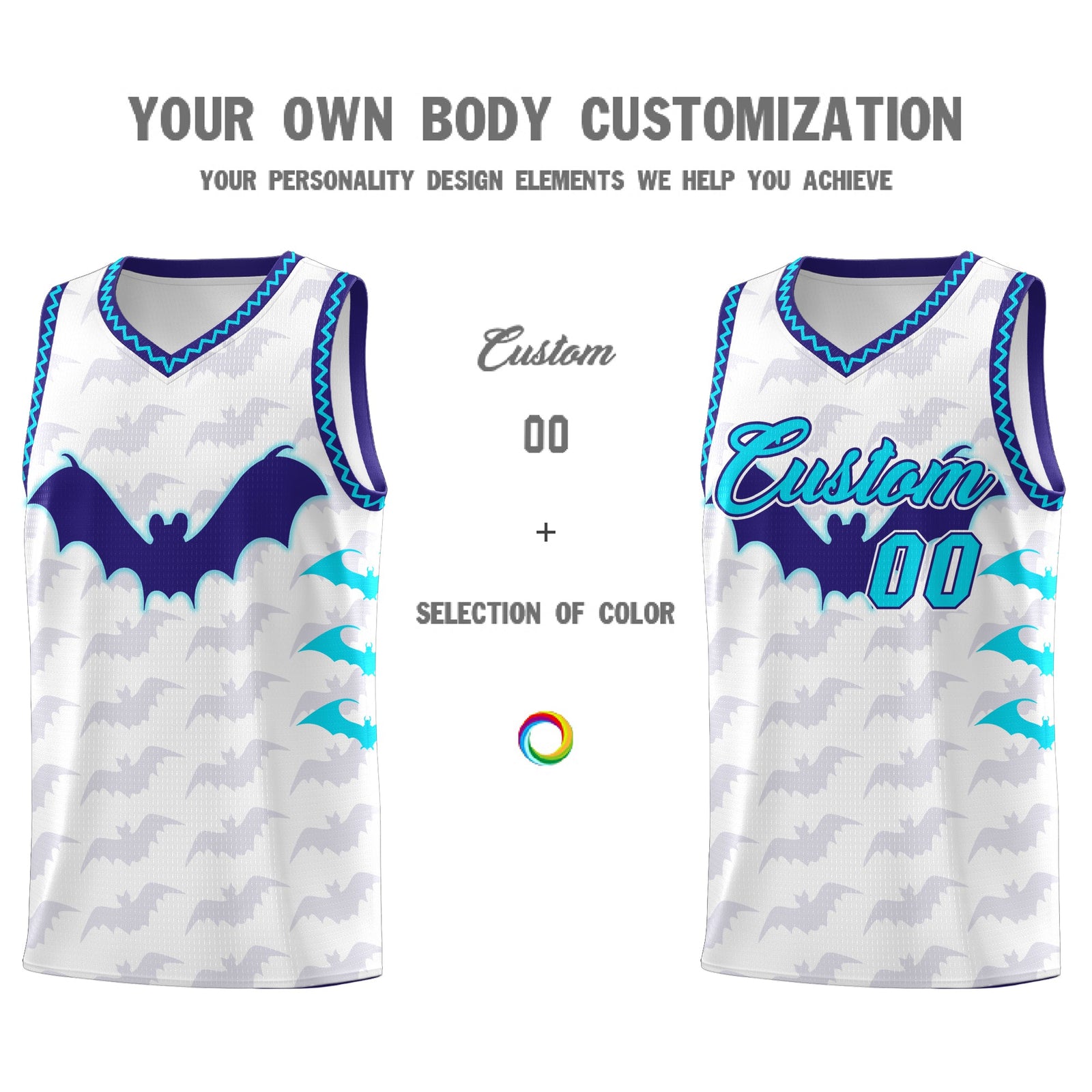 Custom White Sky Blue Bat Pattern Halloween Basketball Jersey | For Men,For Kid,For Youth,Sublimation Printed,Perfect for Training,Perfect for Parties,Add Name and Numbern | KXKSHOP