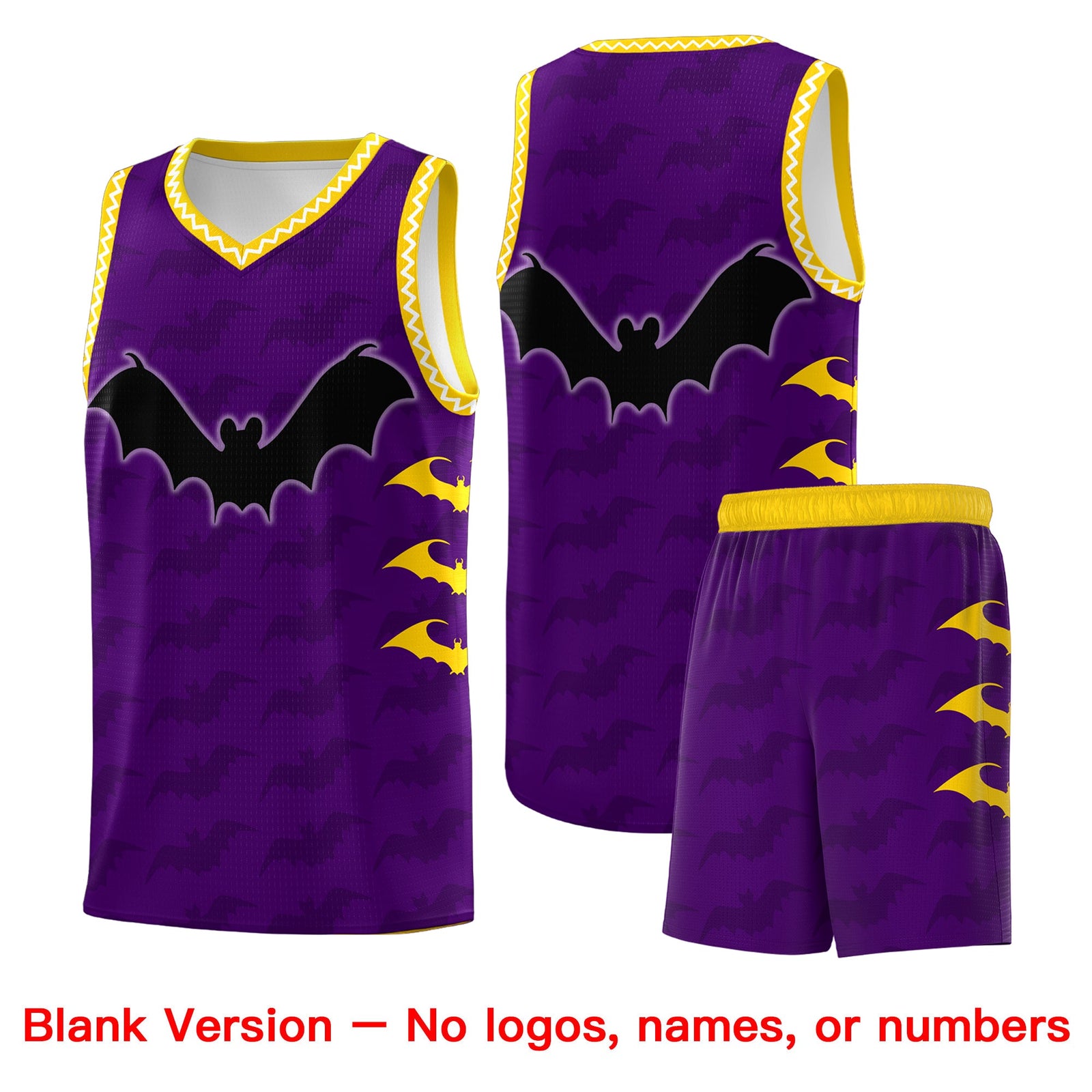 Custom Purple Gold White Bat Pattern Halloween Basketball Jersey | For Men,For Kid,For Youth,Sublimation Printed,Perfect for Training,Perfect for Parties,Add Name and Numbern | KXKSHOP