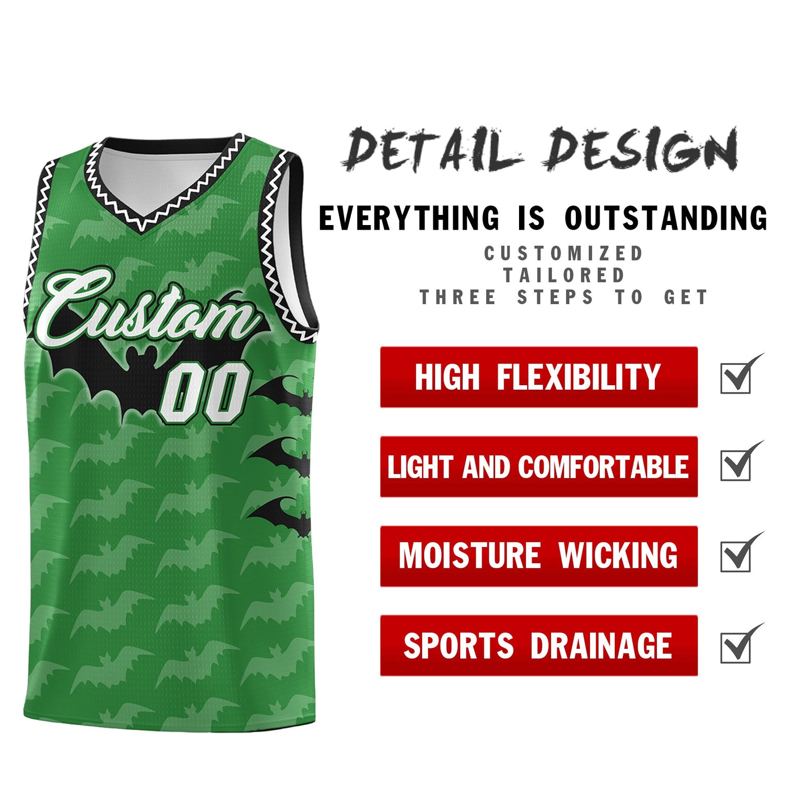 Custom Kelly Green White Black Bat Pattern Halloween Basketball Jersey | For Men,For Kid,For Youth,Sublimation Printed,Perfect for Training,Perfect for Parties,Add Name and Numbern | KXKSHOP