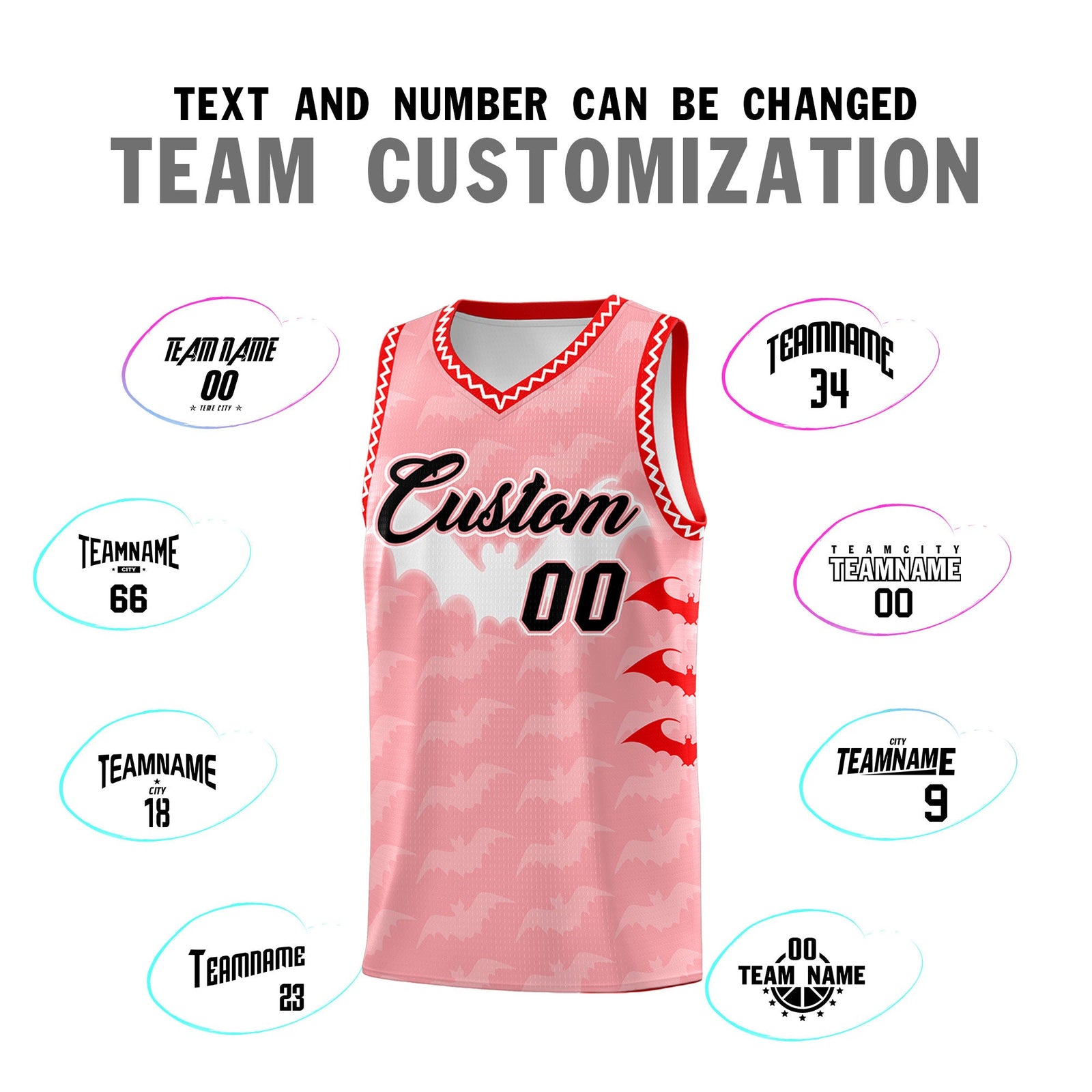 Custom Light Pink White Bat Pattern Halloween Basketball Jersey | For Men,For Kid,For Youth,Sublimation Printed,Perfect for Training,Perfect for Parties,Add Name and Numbern | KXKSHOP