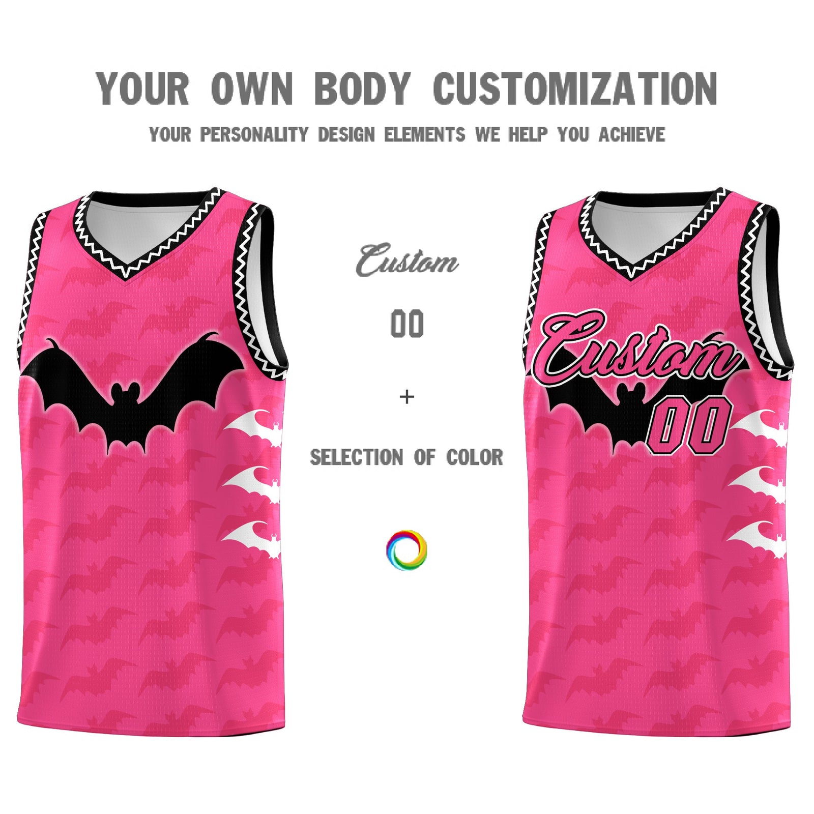 Custom Pink Black White Bat Pattern Halloween Basketball Jersey | For Men,For Kid,For Youth,Sublimation Printed,Perfect for Training,Perfect for Parties,Add Name and Numbern | KXKSHOP