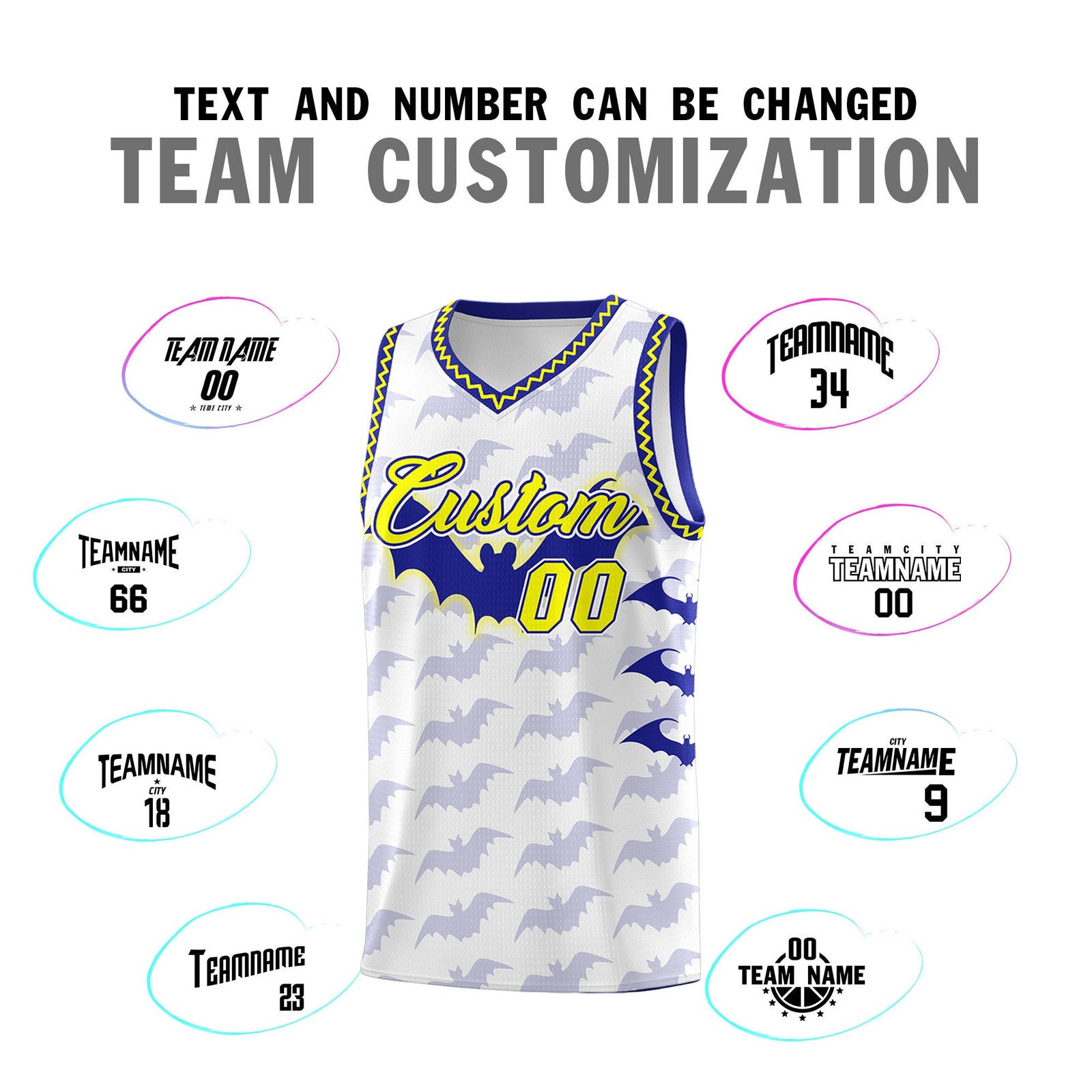 Custom White Fluorescent Yellow Bat Pattern Halloween Basketball Jersey | For Men,For Kid,For Youth,Sublimation Printed,Perfect for Training,Perfect for Parties,Add Name and Numbern | KXKSHOP