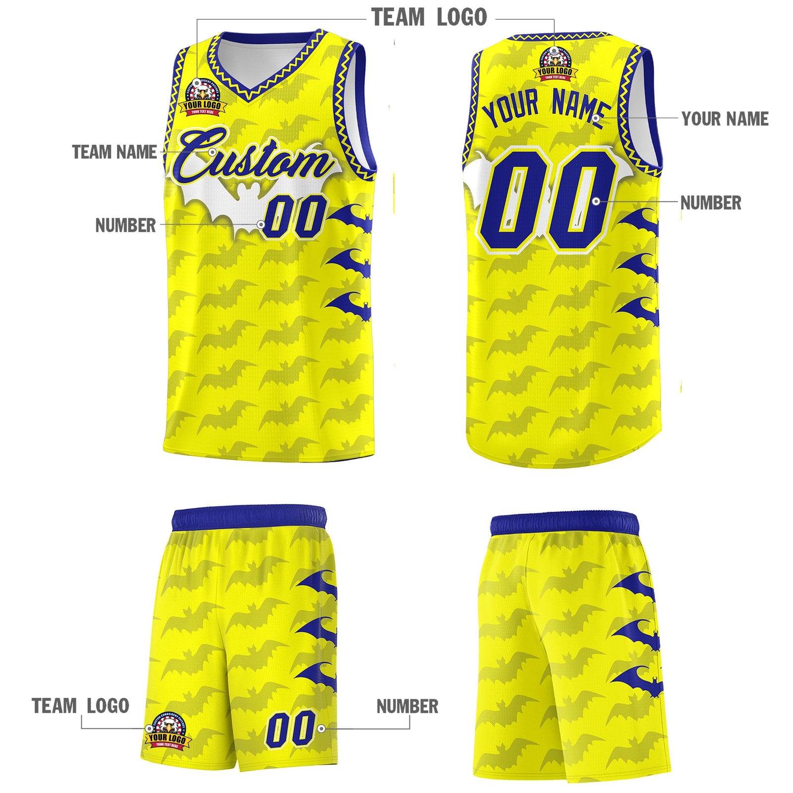 Custom Fluorescent Yellow Bat Pattern Halloween Basketball Jersey | For Men,For Kid,For Youth,Sublimation Printed,Perfect for Training,Perfect for Parties,Add Name and Numbern | KXKSHOP