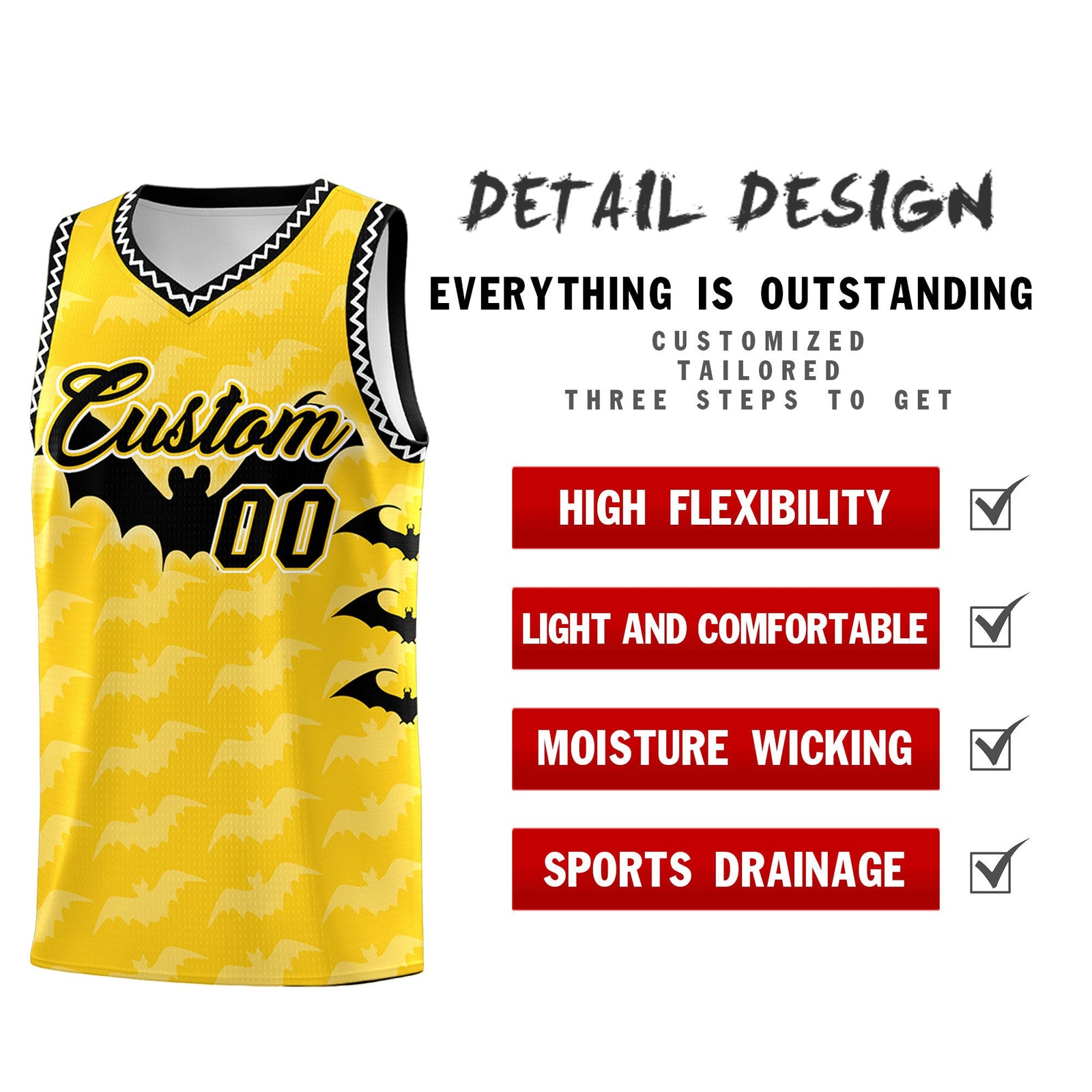 Custom Gold White Black Bat Pattern Halloween Basketball Jersey | For Men,For Kid,For Youth,Sublimation Printed,Perfect for Training,Perfect for Parties,Add Name and Numbern | KXKSHOP