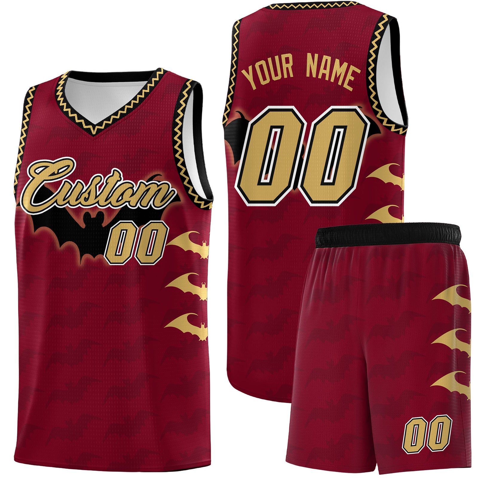 Custom Crimson Old Gold Bat Pattern Halloween Basketball Jersey | For Men,For Kid,For Youth,Sublimation Printed,Perfect for Training,Perfect for Parties,Add Name and Numbern | KXKSHOP