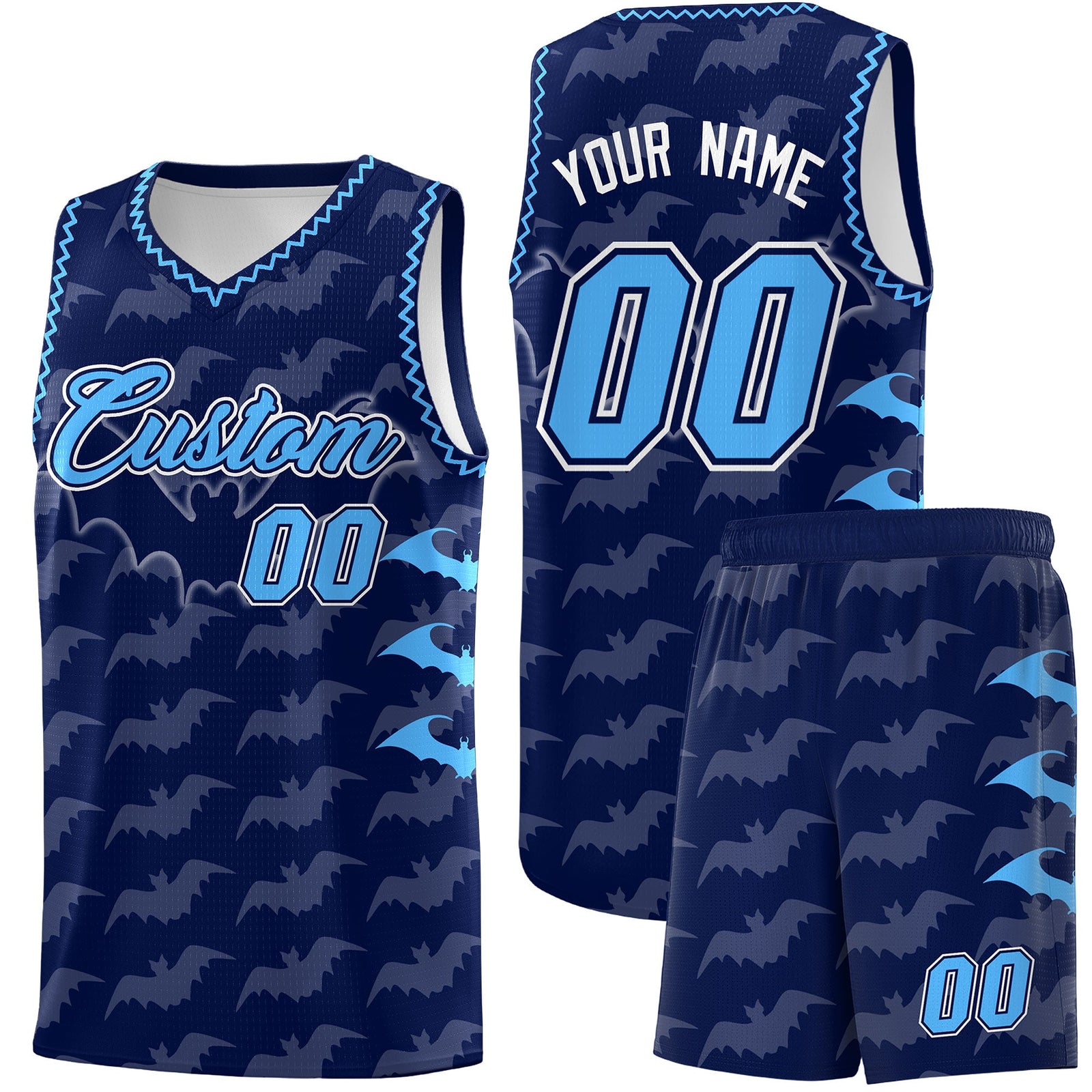 Custom Navy Powder Blue Bat Pattern Halloween Basketball Jersey | For Men,For Kid,For Youth,Sublimation Printed,Perfect for Training,Perfect for Parties,Add Name and Numbern | KXKSHOP
