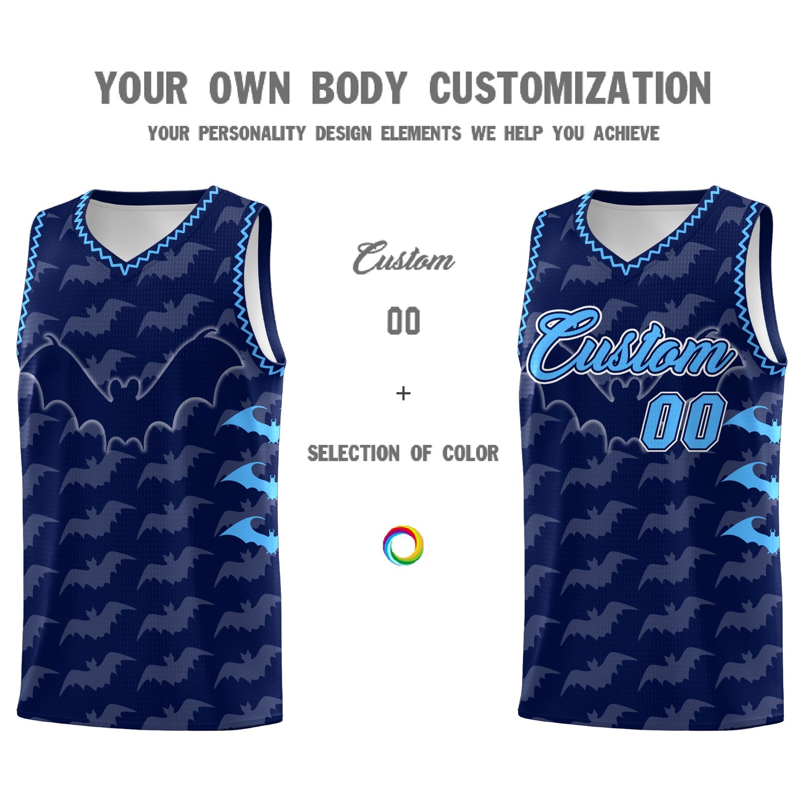 Custom Navy Powder Blue Bat Pattern Halloween Basketball Jersey | For Men,For Kid,For Youth,Sublimation Printed,Perfect for Training,Perfect for Parties,Add Name and Numbern | KXKSHOP