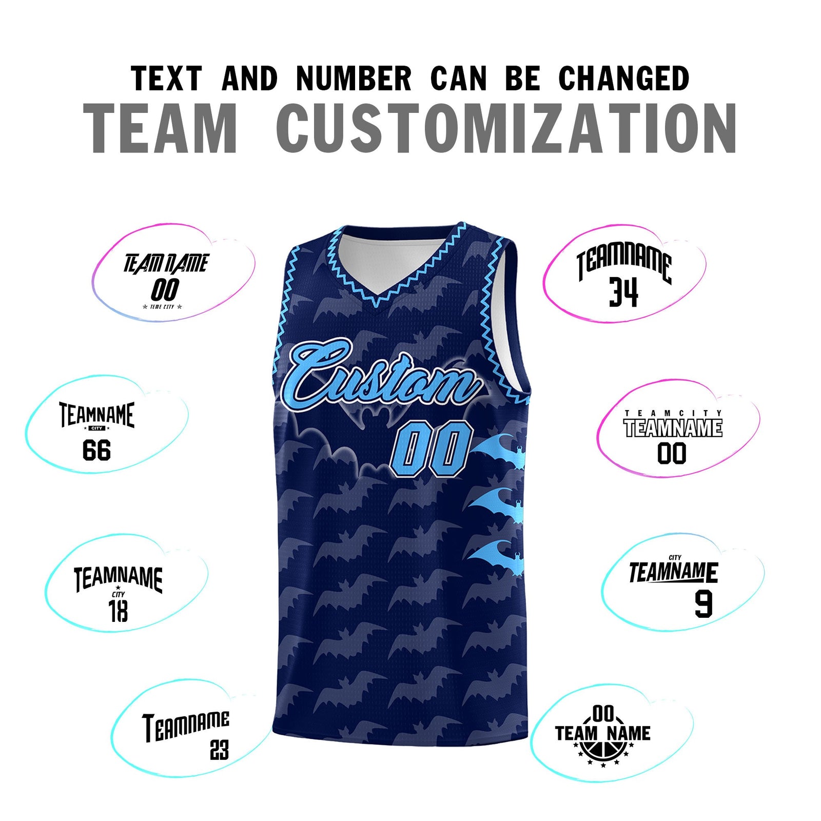 Custom Navy Powder Blue Bat Pattern Halloween Basketball Jersey | For Men,For Kid,For Youth,Sublimation Printed,Perfect for Training,Perfect for Parties,Add Name and Numbern | KXKSHOP