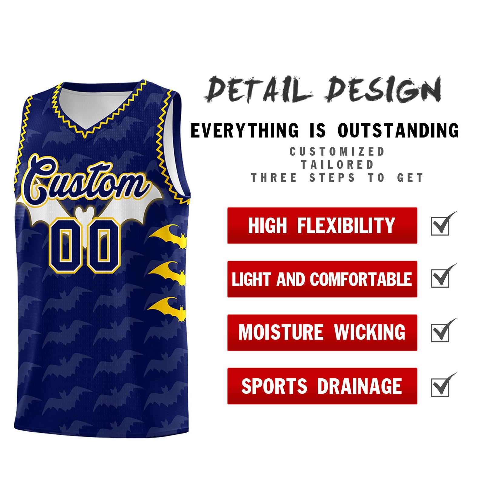 Custom Navy Gold Bat Pattern Halloween Basketball Jersey | For Men,For Kid,For Youth,Sublimation Printed,Perfect for Training,Perfect for Parties,Add Name and Numbern | KXKSHOP