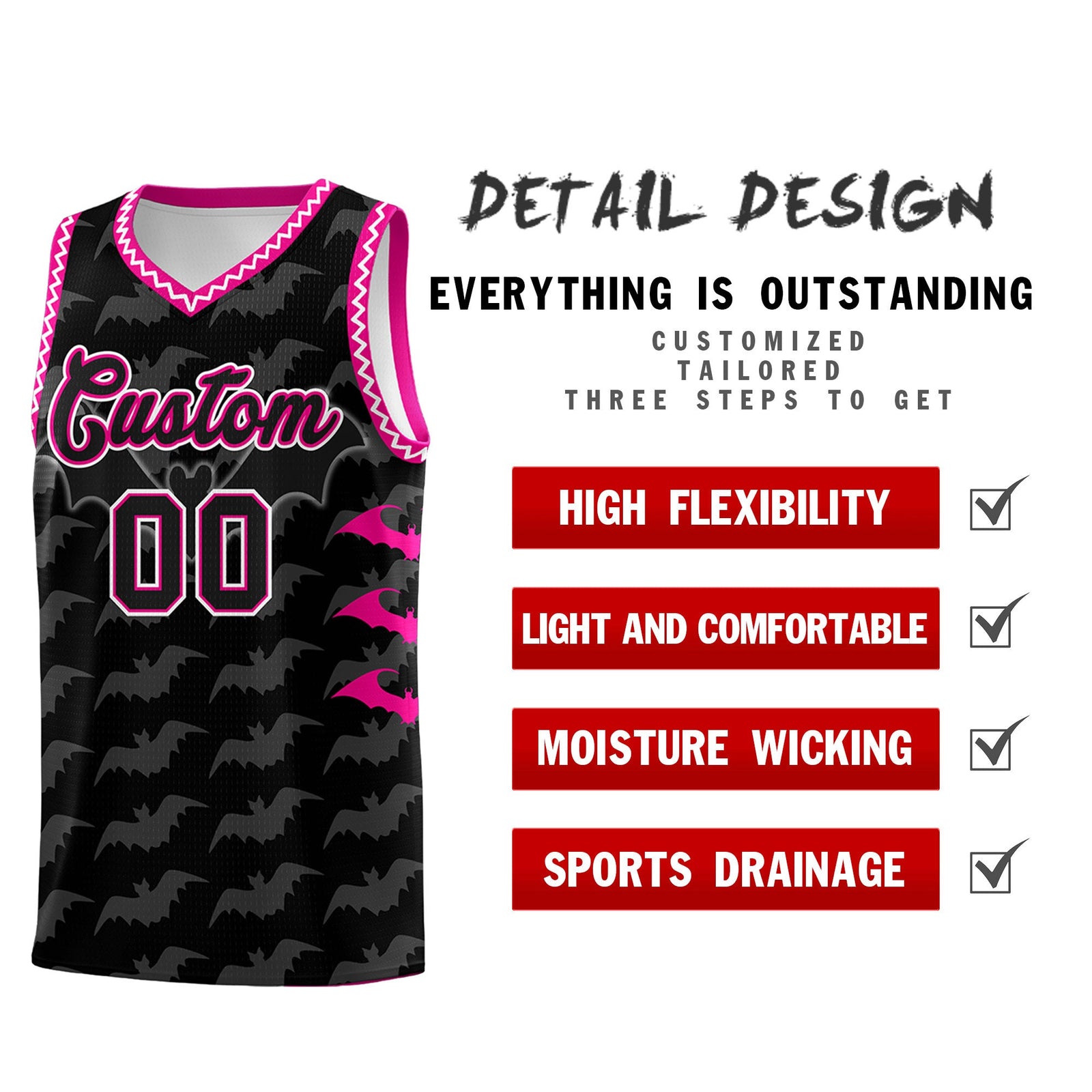 Custom Black White Bat Pattern Halloween Basketball Jersey | For Men,For Kid,For Youth,Sublimation Printed,Perfect for Training,Perfect for Parties,Add Name and Numbern | KXKSHOP