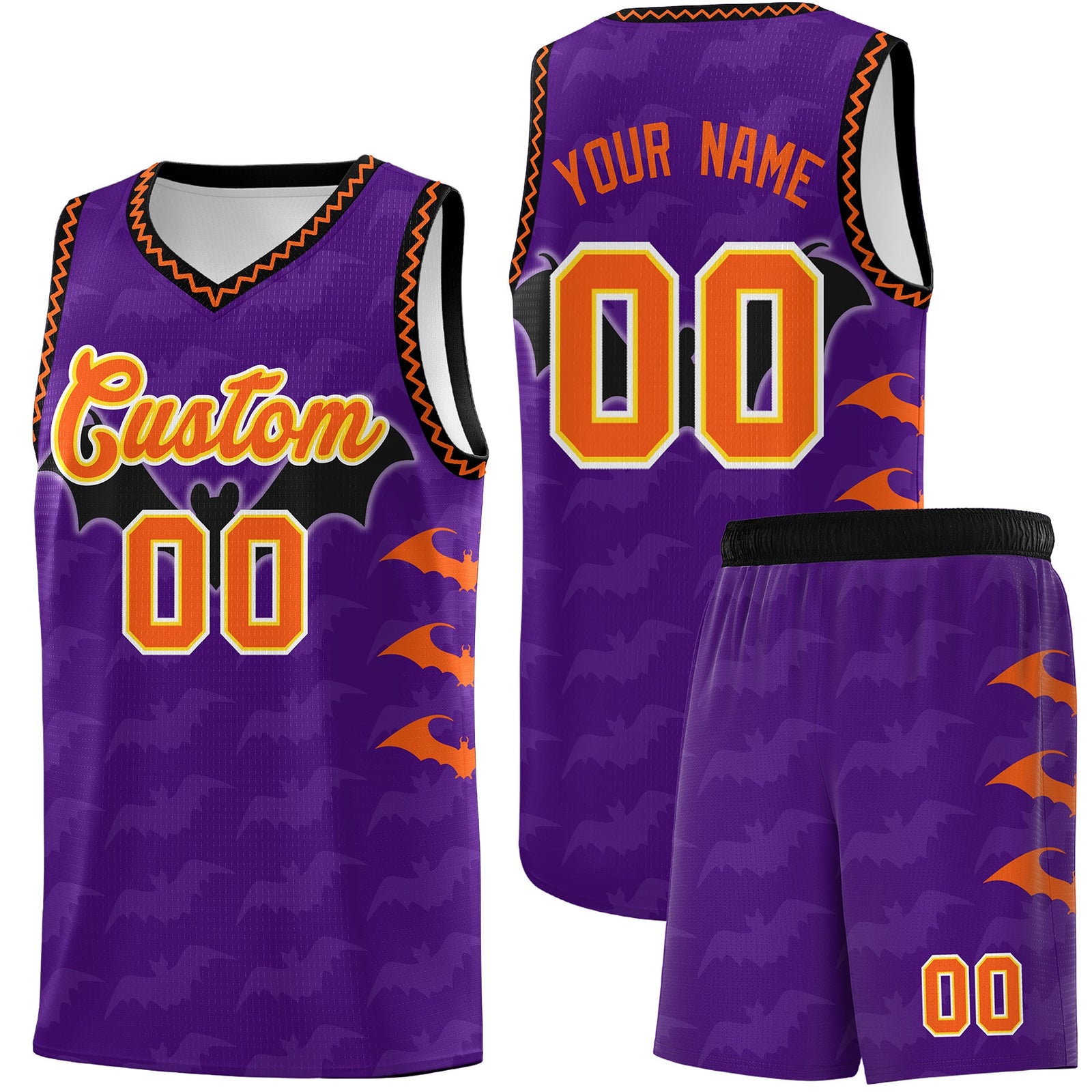 Custom Purple Orange Bat Pattern Halloween Basketball Jersey | For Men,For Kid,For Youth,Sublimation Printed,Perfect for Training,Perfect for Parties,Add Name and Numbern | KXKSHOP