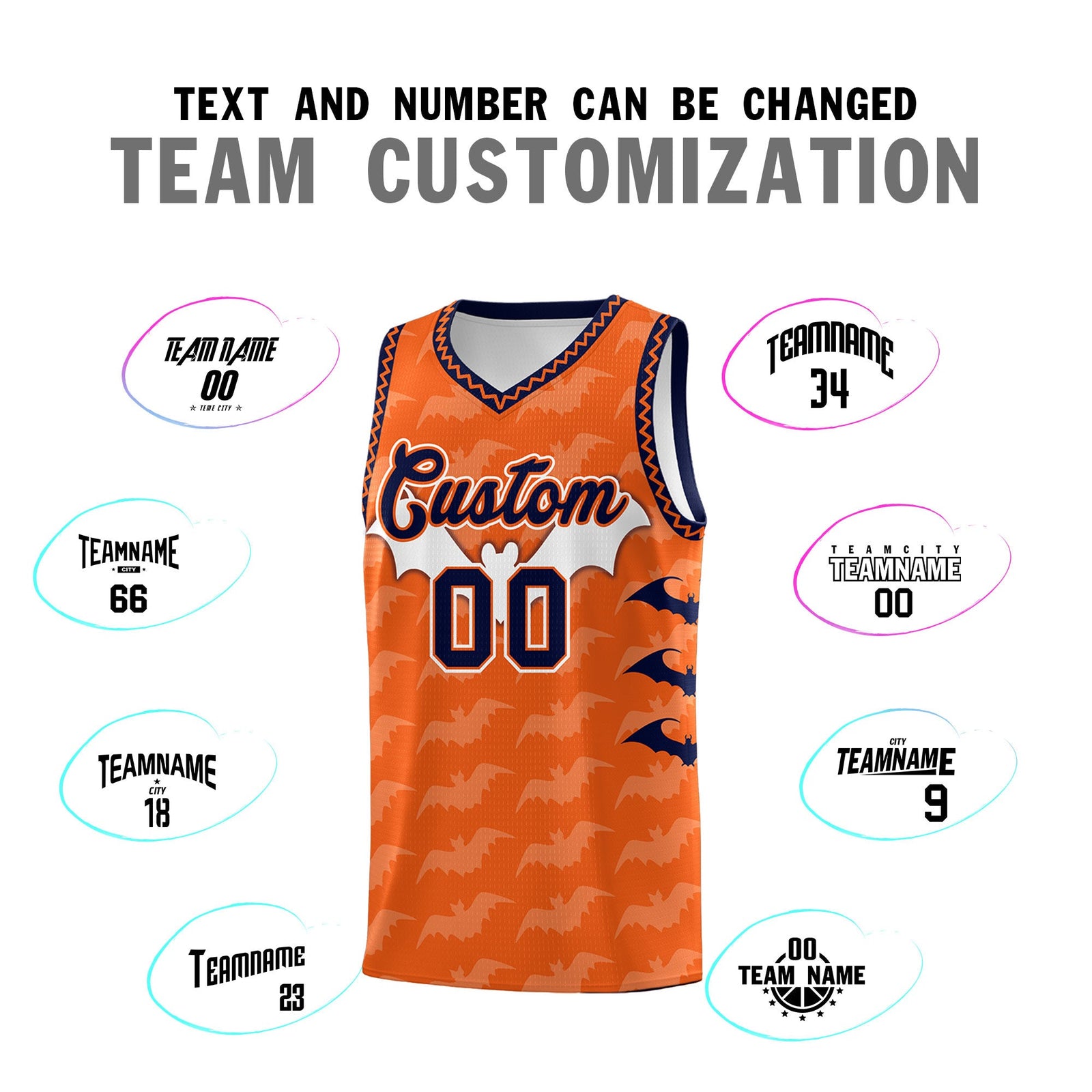 Custom Orange Navy Bat Pattern Halloween Basketball Jersey | For Men,For Kid,For Youth,Sublimation Printed,Perfect for Training,Perfect for Parties,Add Name and Numbern | KXKSHOP
