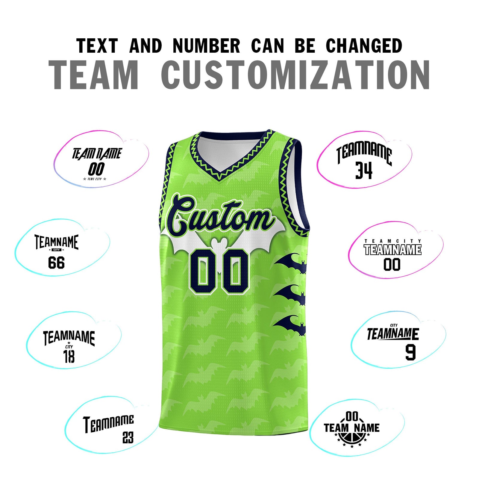 Custom Fluorescent Green Bat Pattern Halloween Basketball Jersey | For Men,For Kid,For Youth,Sublimation Printed,Perfect for Training,Perfect for Parties,Add Name and Numbern | KXKSHOP