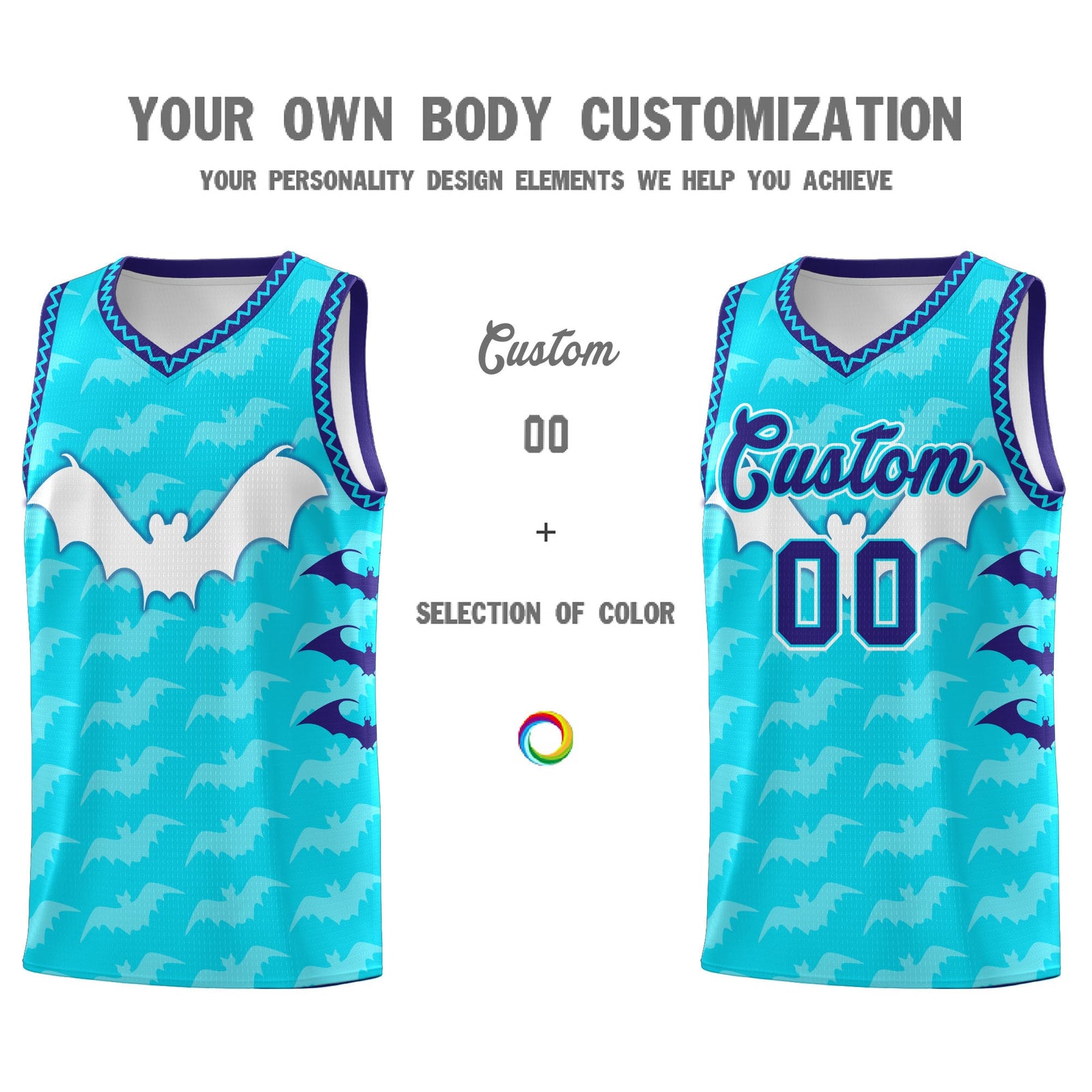 Custom Sky Blue Bat Pattern Halloween Basketball Jersey | For Men,For Kid,For Youth,Sublimation Printed,Perfect for Training,Perfect for Parties,Add Name and Numbern | KXKSHOP