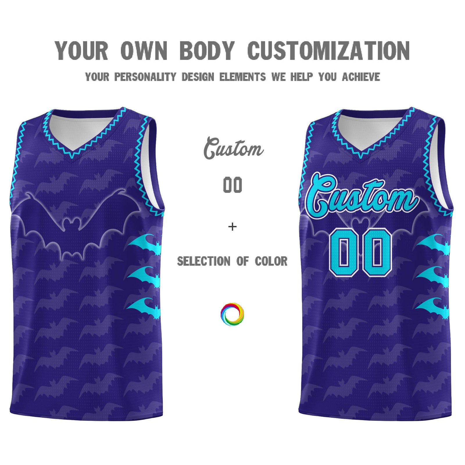 Custom Royal Sky Blue Bat Pattern Halloween Basketball Jersey | For Men,For Kid,For Youth,Sublimation Printed,Perfect for Training,Perfect for Parties,Add Name and Numbern | KXKSHOP