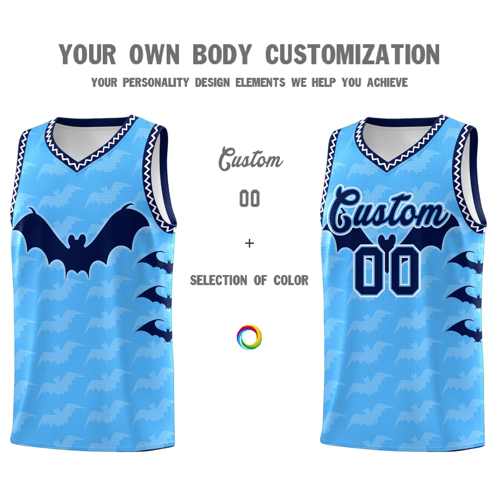 Custom Powder Blue White Bat Pattern Halloween Basketball Jersey | For Men,For Kid,For Youth,Sublimation Printed,Perfect for Training,Perfect for Parties,Add Name and Numbern | KXKSHOP