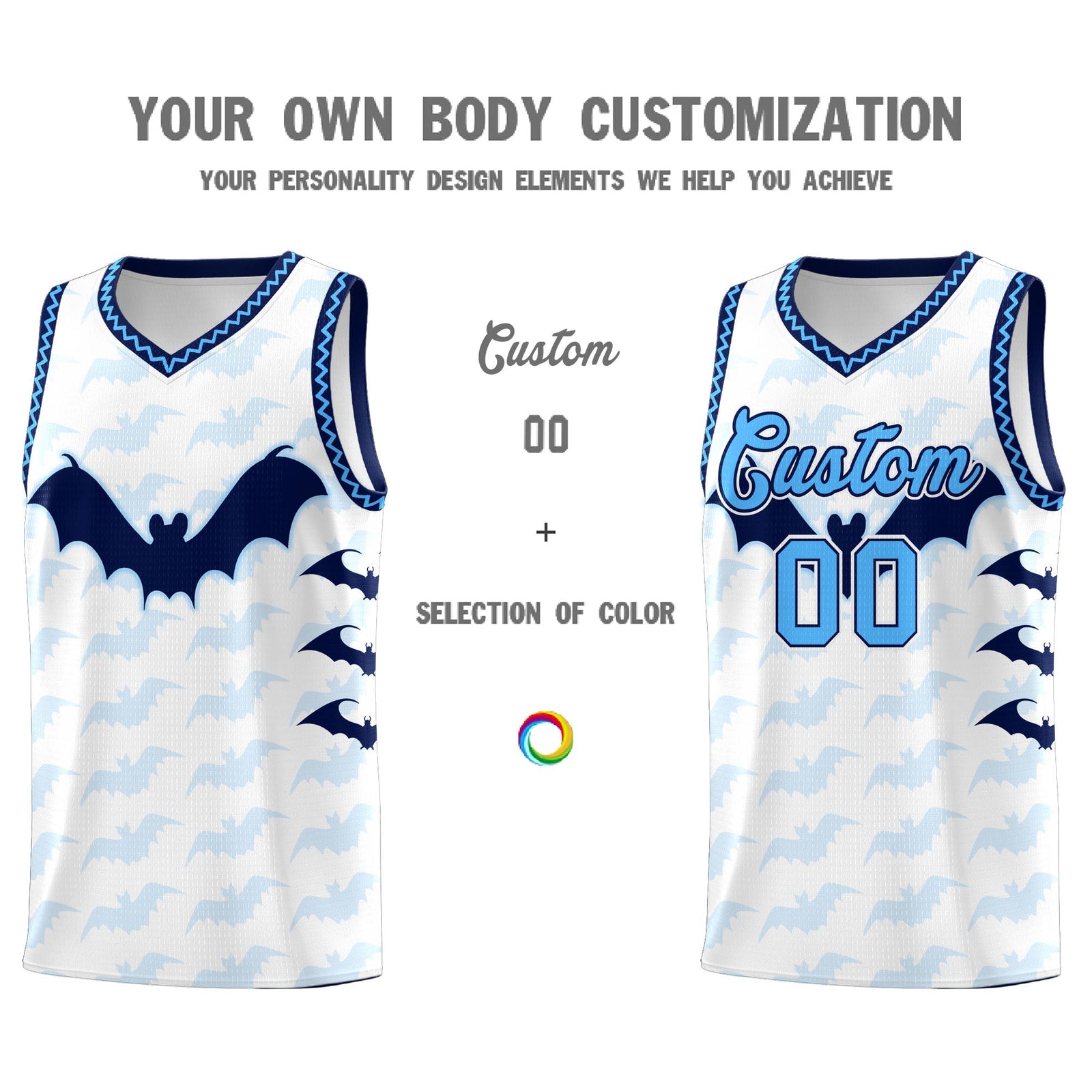 Custom White Powder Blue Bat Pattern Halloween Basketball Jersey | For Men,For Kid,For Youth,Sublimation Printed,Perfect for Training,Perfect for Parties,Add Name and Numbern | KXKSHOP