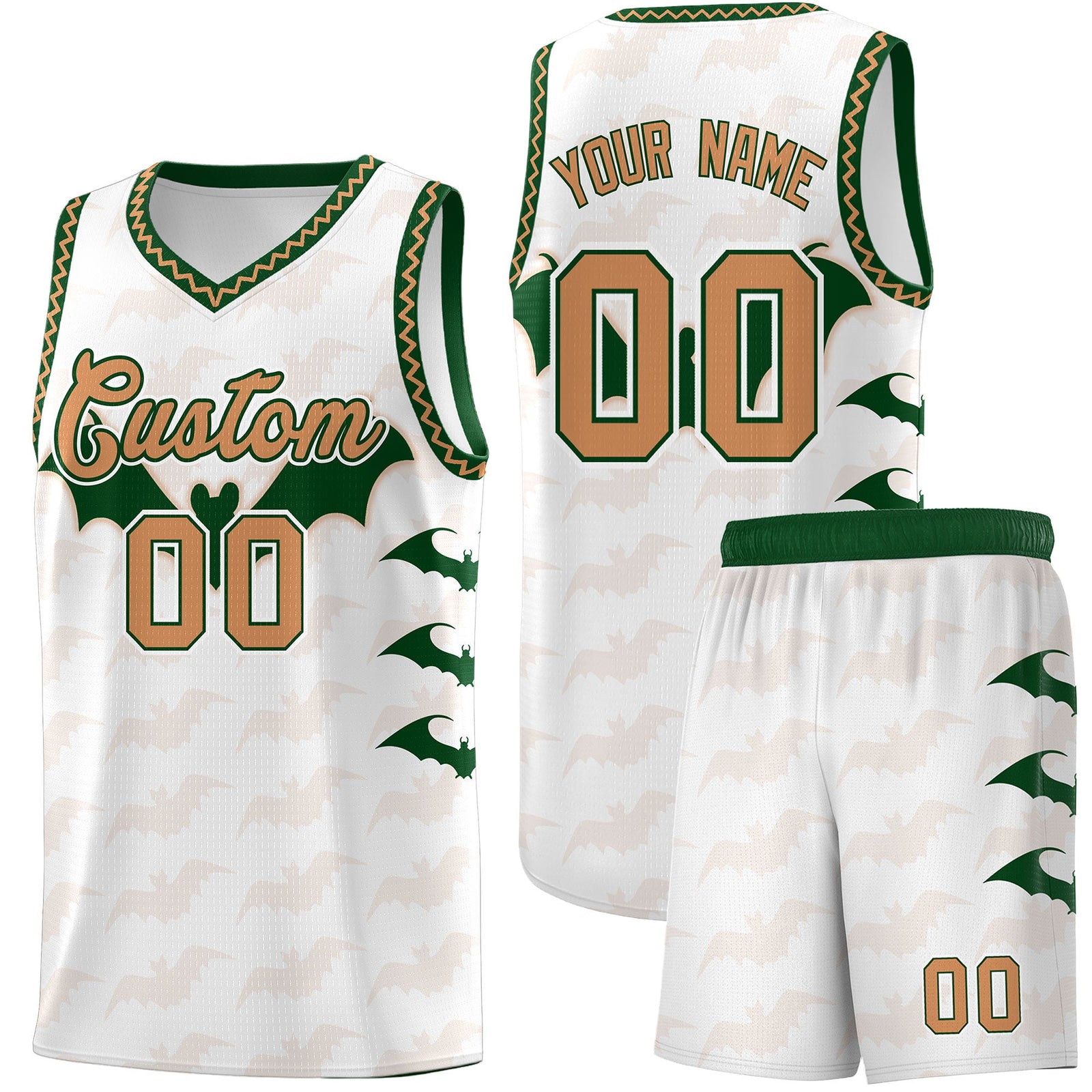 Custom White Buckskin Brown Bat Pattern Halloween Basketball Jersey | For Men,For Kid,For Youth,Sublimation Printed,Perfect for Training,Perfect for Parties,Add Name and Numbern | KXKSHOP