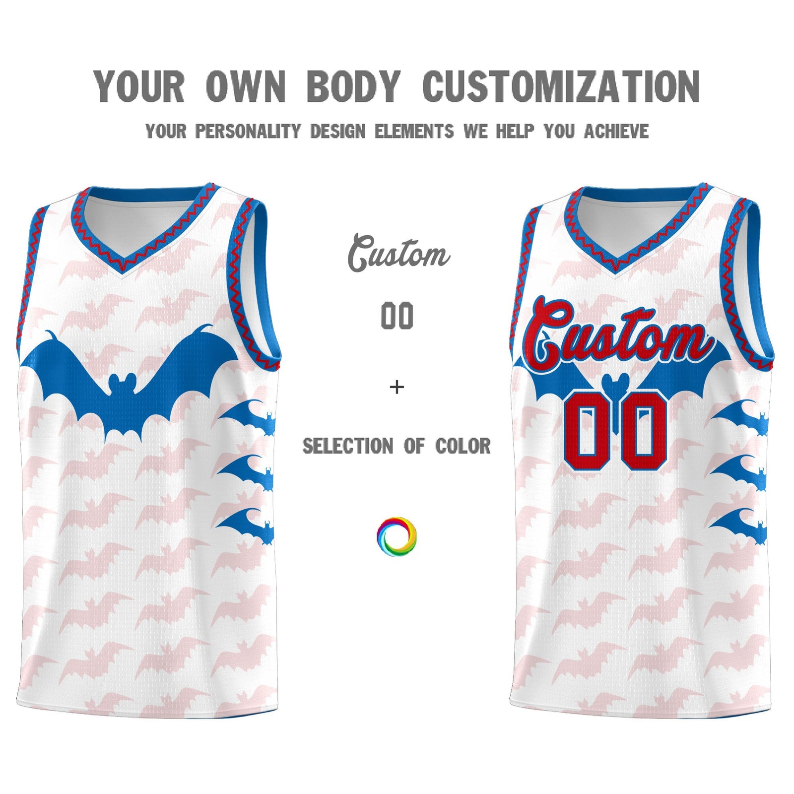 Custom White Red Royal Bat Pattern Halloween Basketball Jersey | For Men,For Kid,For Youth,Sublimation Printed,Perfect for Training,Perfect for Parties,Add Name and Numbern | KXKSHOP