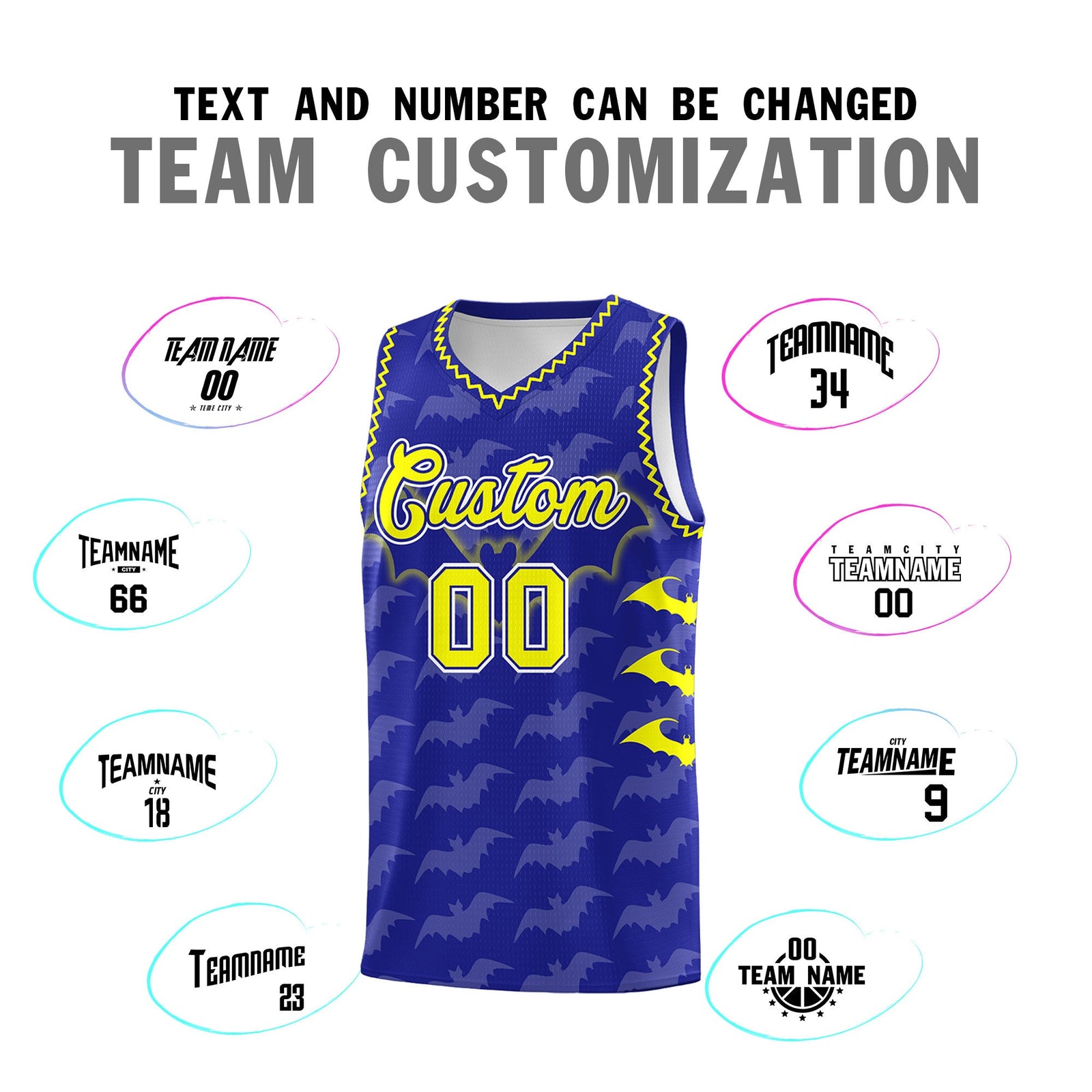 Custom Royal Fluorescent Yellow Bat Pattern Halloween Basketball Jersey | For Men,For Kid,For Youth,Sublimation Printed,Perfect for Training,Perfect for Parties,Add Name and Numbern | KXKSHOP
