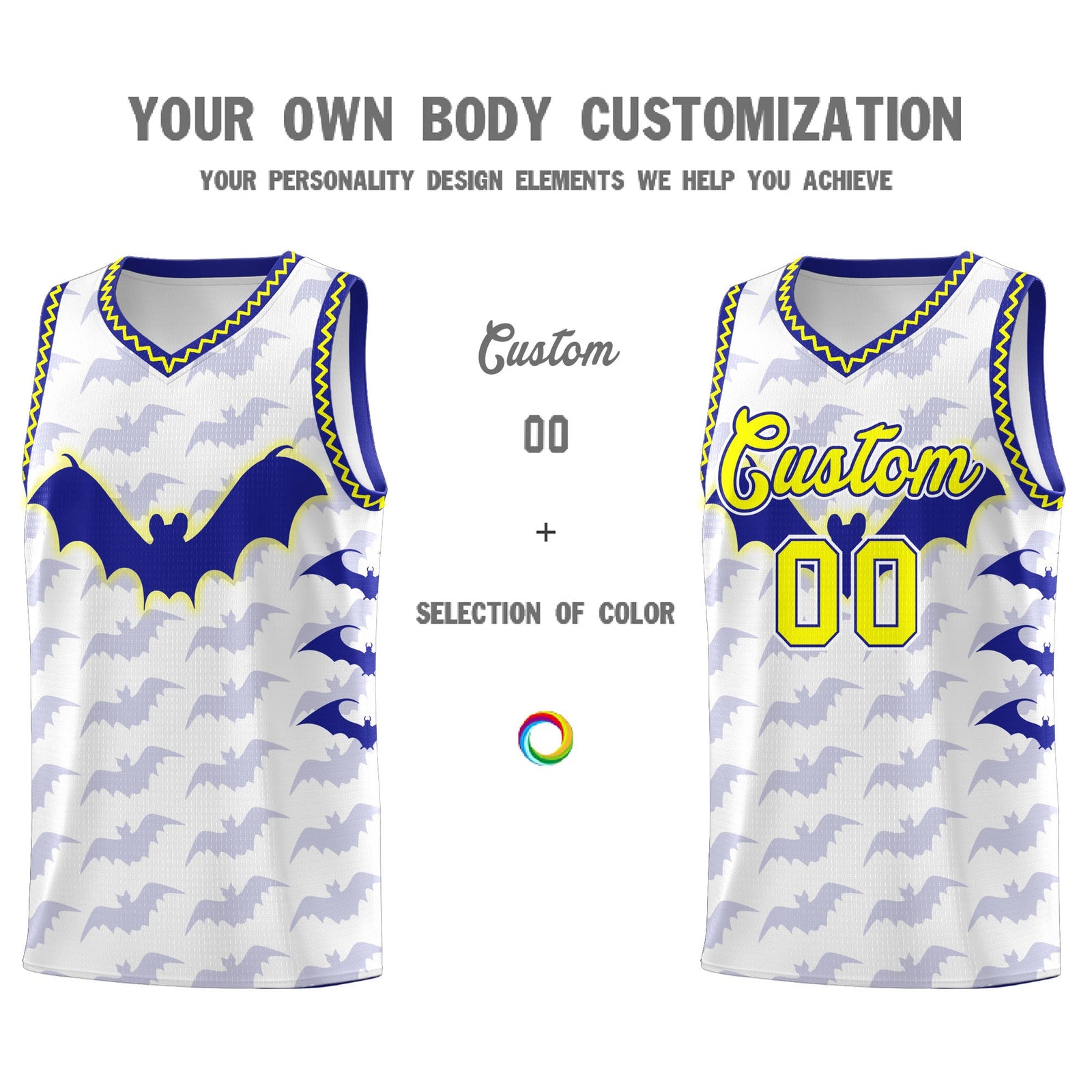 Custom White Fluorescent Yellow Bat Pattern Halloween Basketball Jersey | For Men,For Kid,For Youth,Sublimation Printed,Perfect for Training,Perfect for Parties,Add Name and Numbern | KXKSHOP