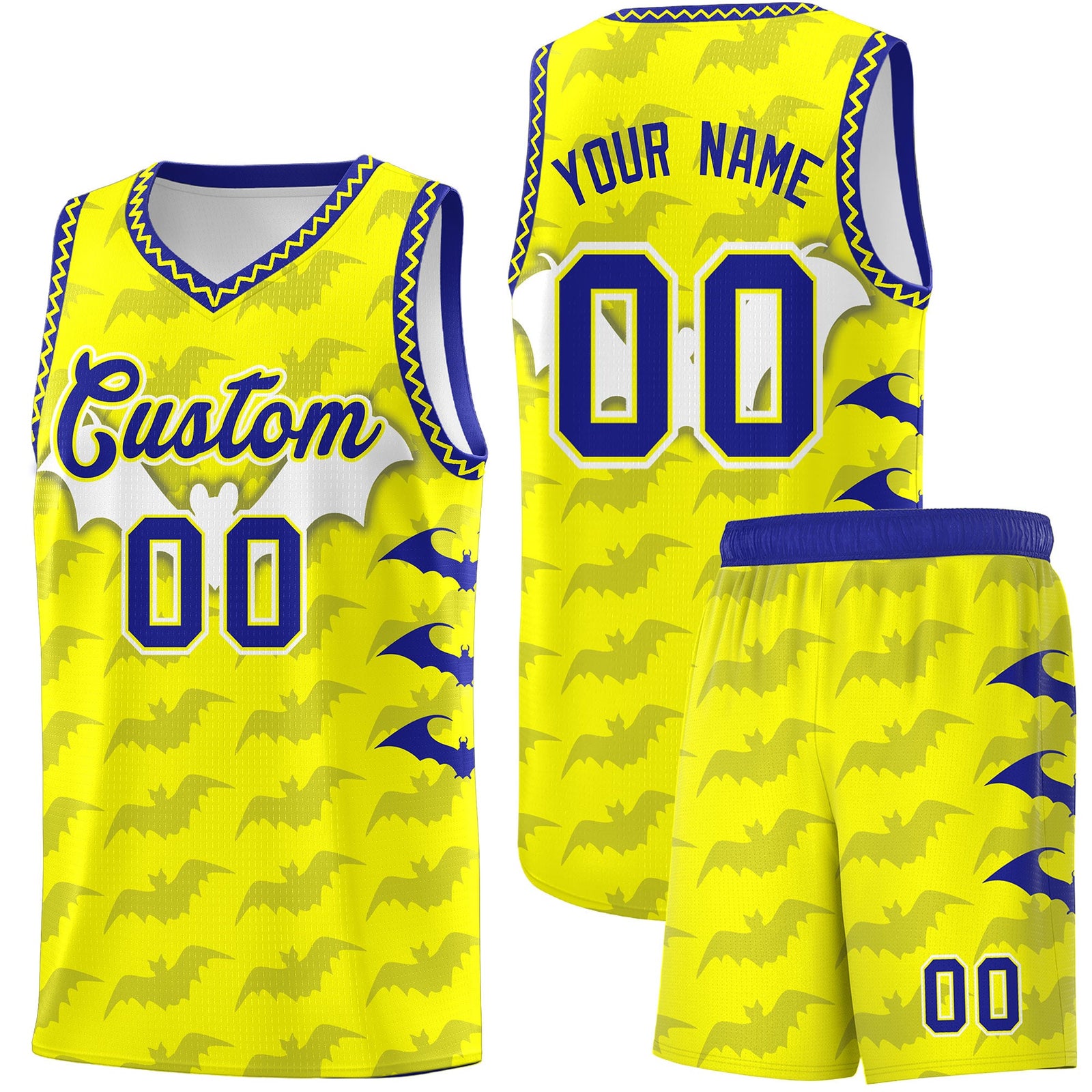 Custom Fluorescent Yellow Bat Pattern Halloween Basketball Jersey | For Men,For Kid,For Youth,Sublimation Printed,Perfect for Training,Perfect for Parties,Add Name and Numbern | KXKSHOP