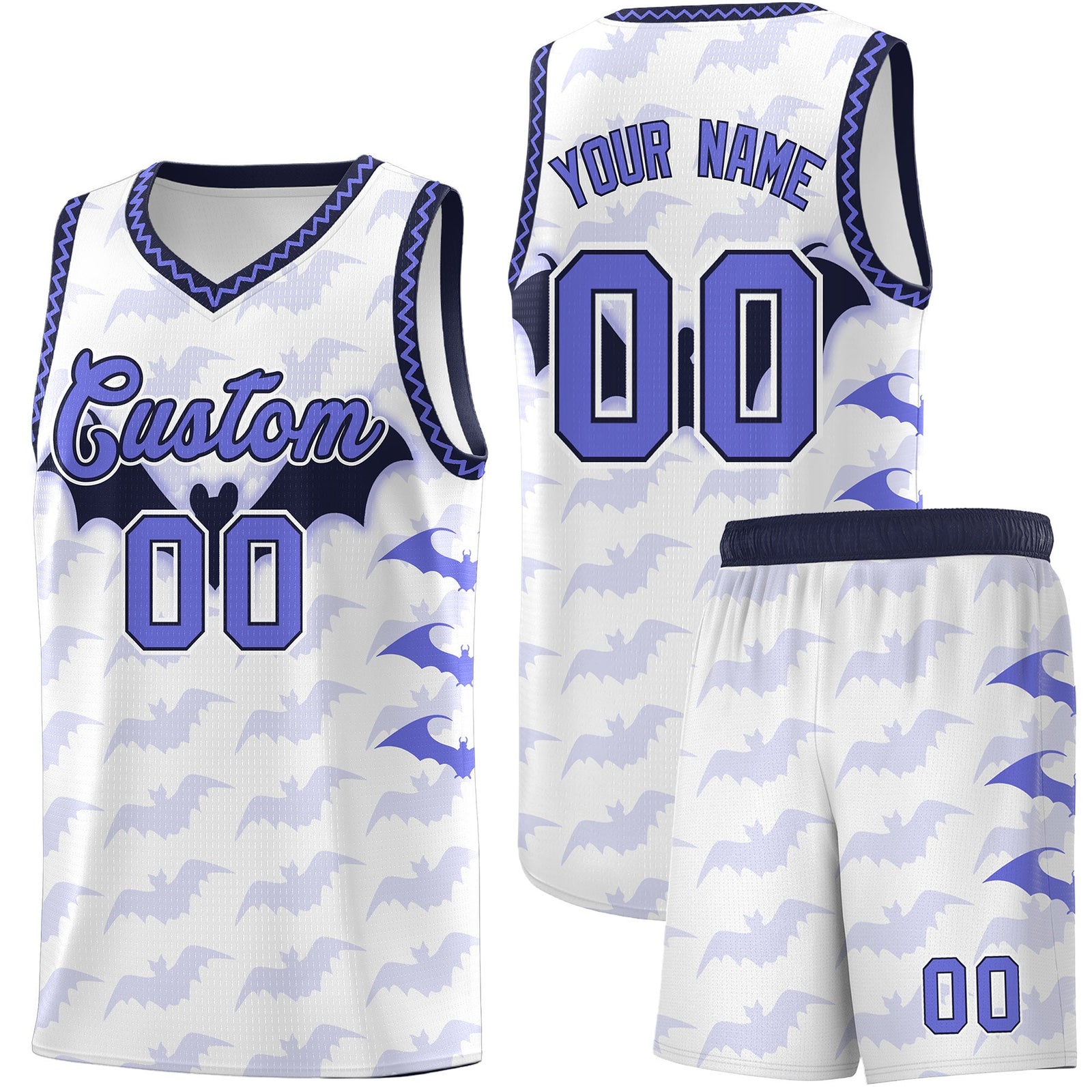 Custom White Purple Navy Bat Pattern Halloween Basketball Jersey | For Men,For Kid,For Youth,Sublimation Printed,Perfect for Training,Perfect for Parties,Add Name and Numbern | KXKSHOP