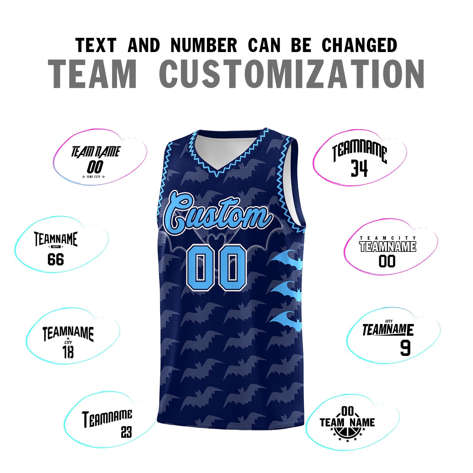 Custom Navy Powder Blue Bat Pattern Halloween Basketball Jersey | For Men,For Kid,For Youth,Sublimation Printed,Perfect for Training,Perfect for Parties,Add Name and Numbern | KXKSHOP