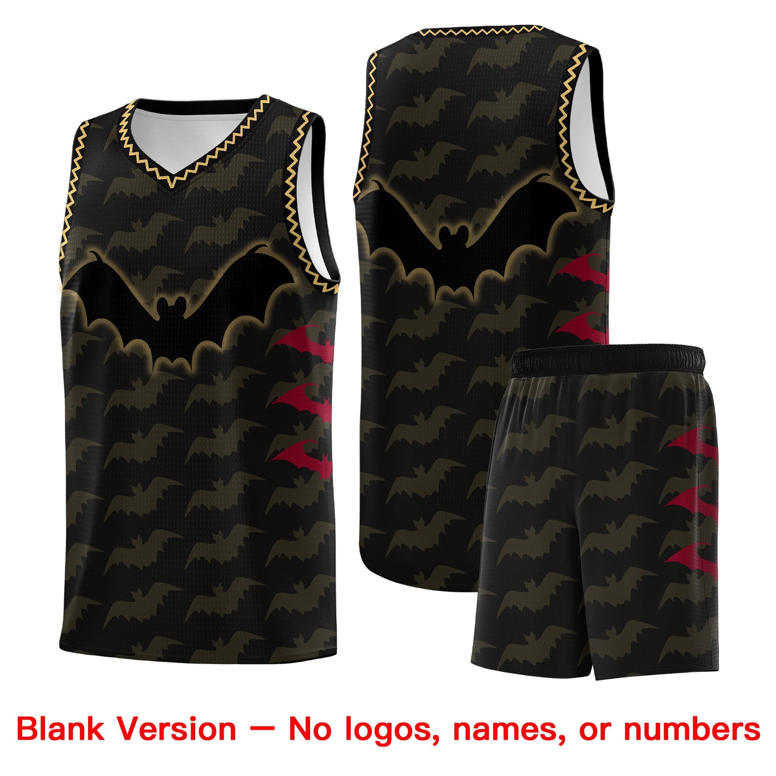 Custom Black Old Gold Crimson Bat Pattern Halloween Basketball Jersey | For Men,For Kid,For Youth,Sublimation Printed,Perfect for Training,Perfect for Parties,Add Name and Numbern | KXKSHOP