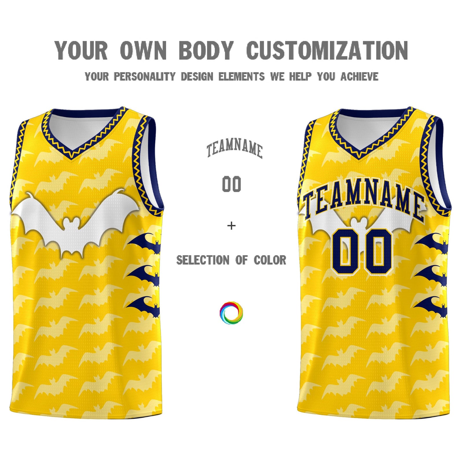 Custom Gold White Navy Bat Pattern Halloween Basketball Jersey | For Men,For Kid,For Youth,Sublimation Printed,Perfect for Training,Perfect for Parties,Add Name and Numbern | KXKSHOP