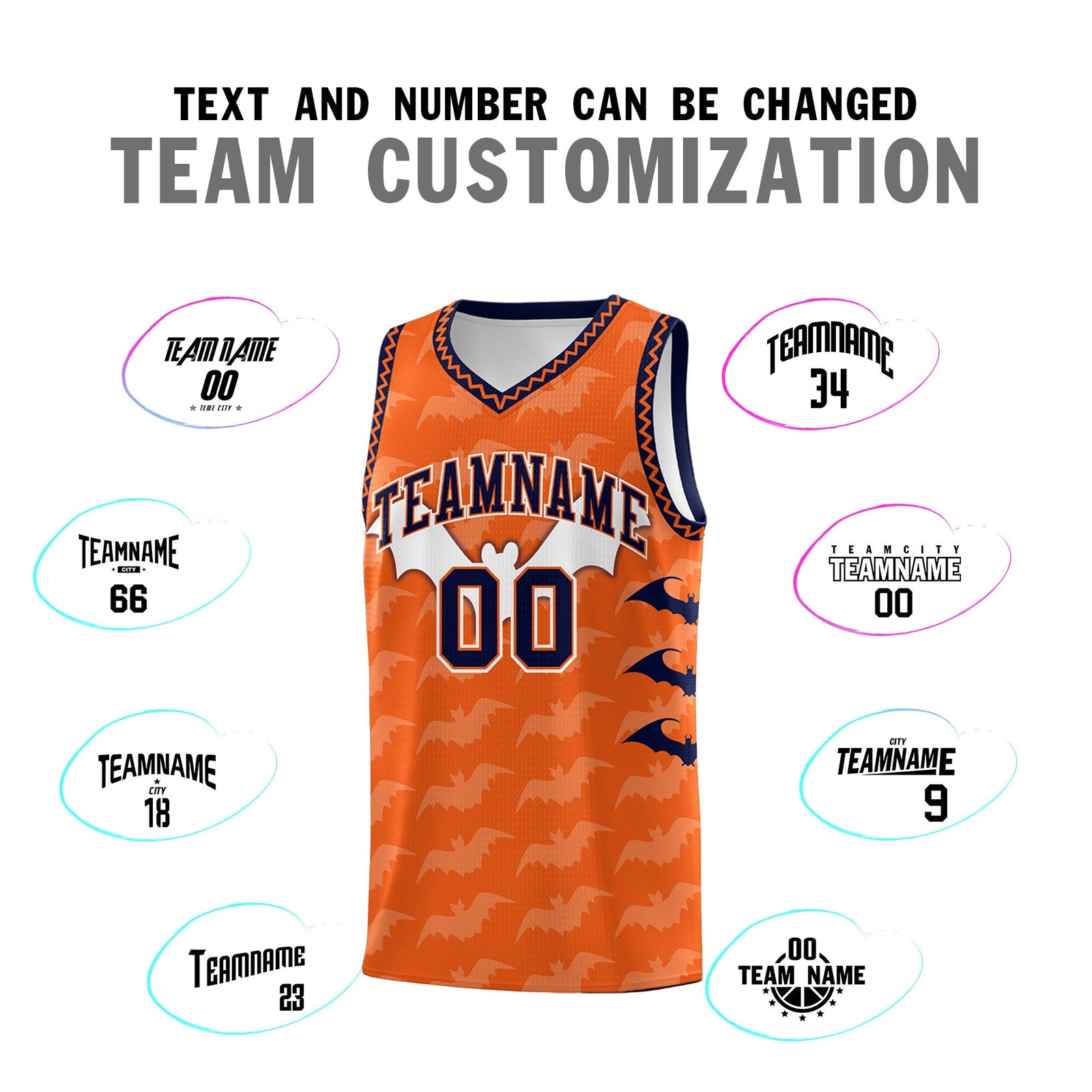 Custom Orange Navy Bat Pattern Halloween Basketball Jersey | For Men,For Kid,For Youth,Sublimation Printed,Perfect for Training,Perfect for Parties,Add Name and Numbern | KXKSHOP