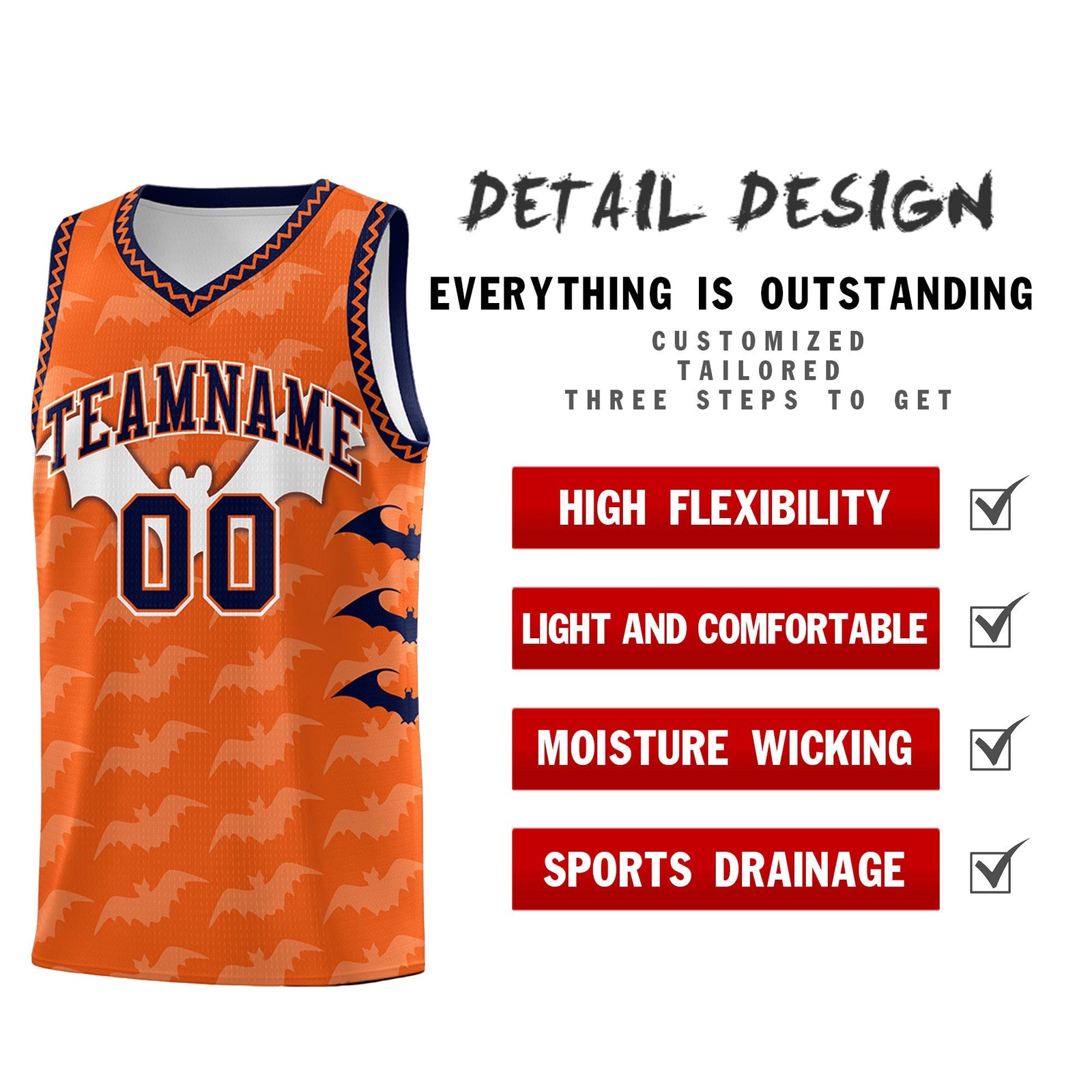 Custom Orange Navy Bat Pattern Halloween Basketball Jersey | For Men,For Kid,For Youth,Sublimation Printed,Perfect for Training,Perfect for Parties,Add Name and Numbern | KXKSHOP