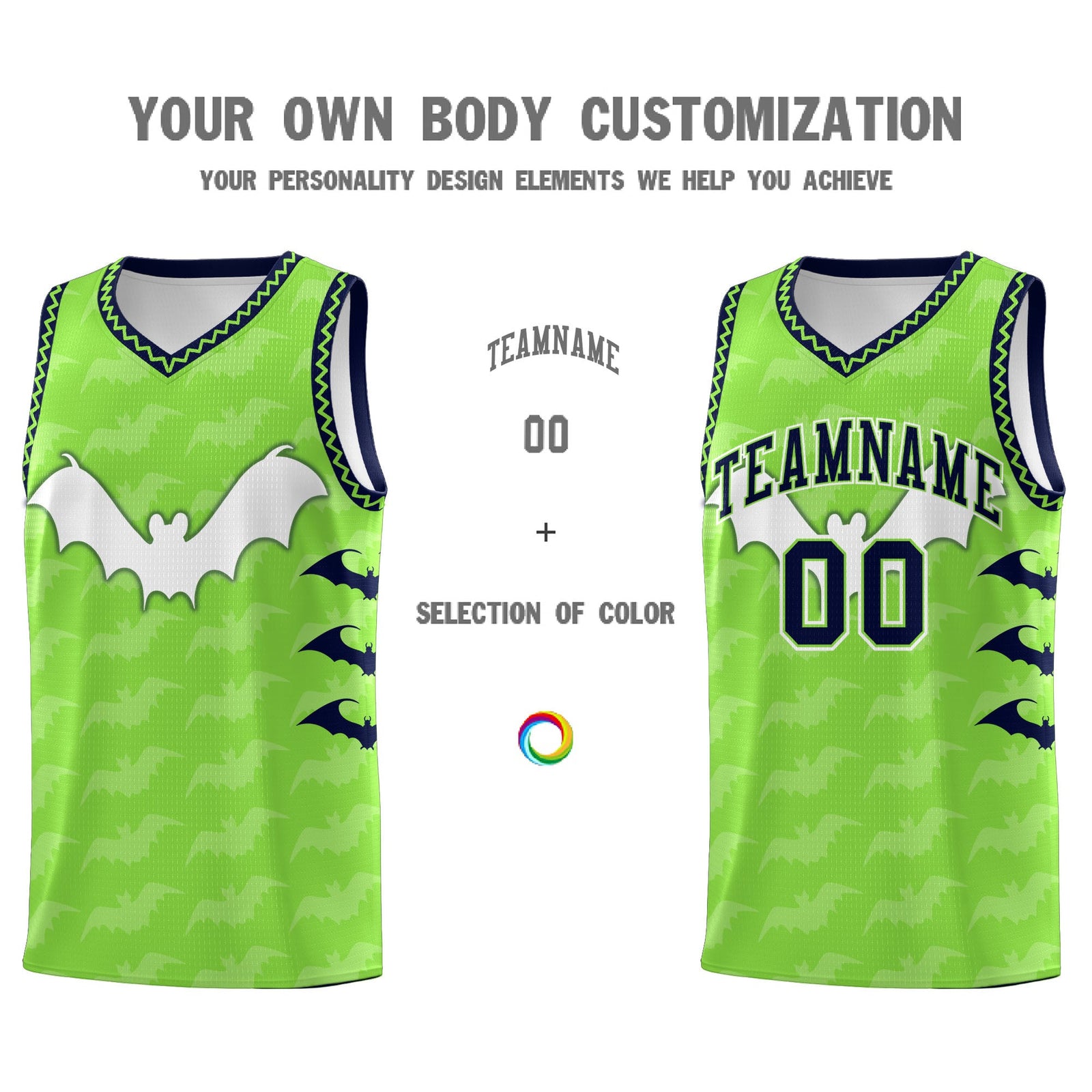Custom Fluorescent Green Bat Pattern Halloween Basketball Jersey | For Men,For Kid,For Youth,Sublimation Printed,Perfect for Training,Perfect for Parties,Add Name and Numbern | KXKSHOP