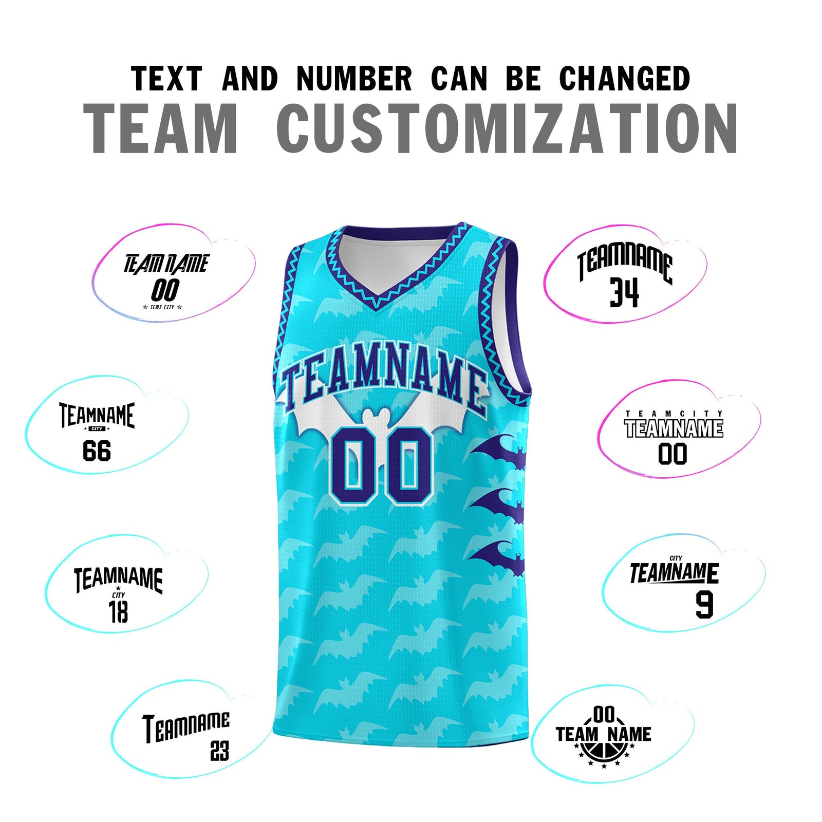 Custom Sky Blue Bat Pattern Halloween Basketball Jersey | For Men,For Kid,For Youth,Sublimation Printed,Perfect for Training,Perfect for Parties,Add Name and Numbern | KXKSHOP