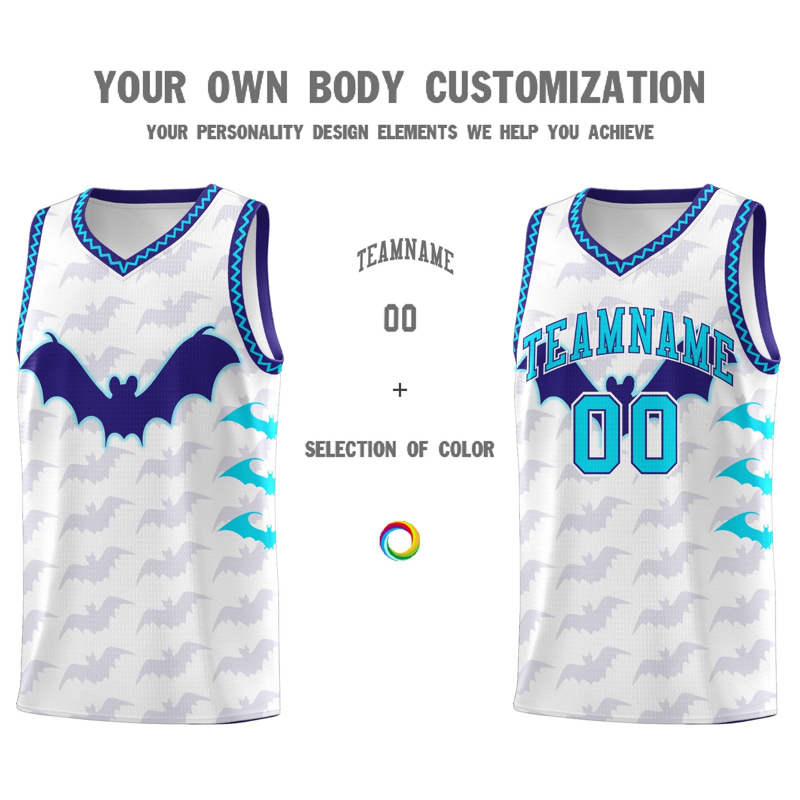 Custom White Sky Blue Bat Pattern Halloween Basketball Jersey | For Men,For Kid,For Youth,Sublimation Printed,Perfect for Training,Perfect for Parties,Add Name and Numbern | KXKSHOP