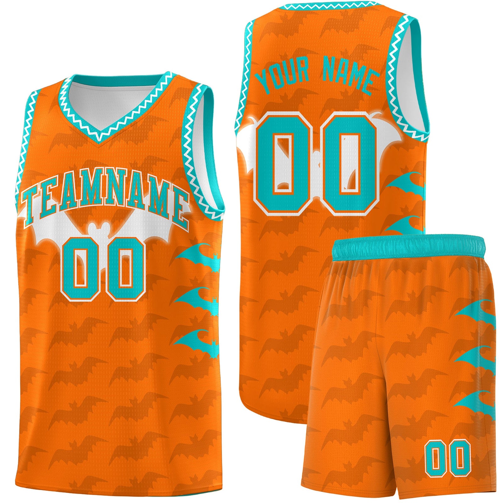 Custom Orange Aqua Bat Pattern Halloween Basketball Jersey | For Men,For Kid,For Youth,Sublimation Printed,Perfect for Training,Perfect for Parties,Add Name and Numbern | KXKSHOP
