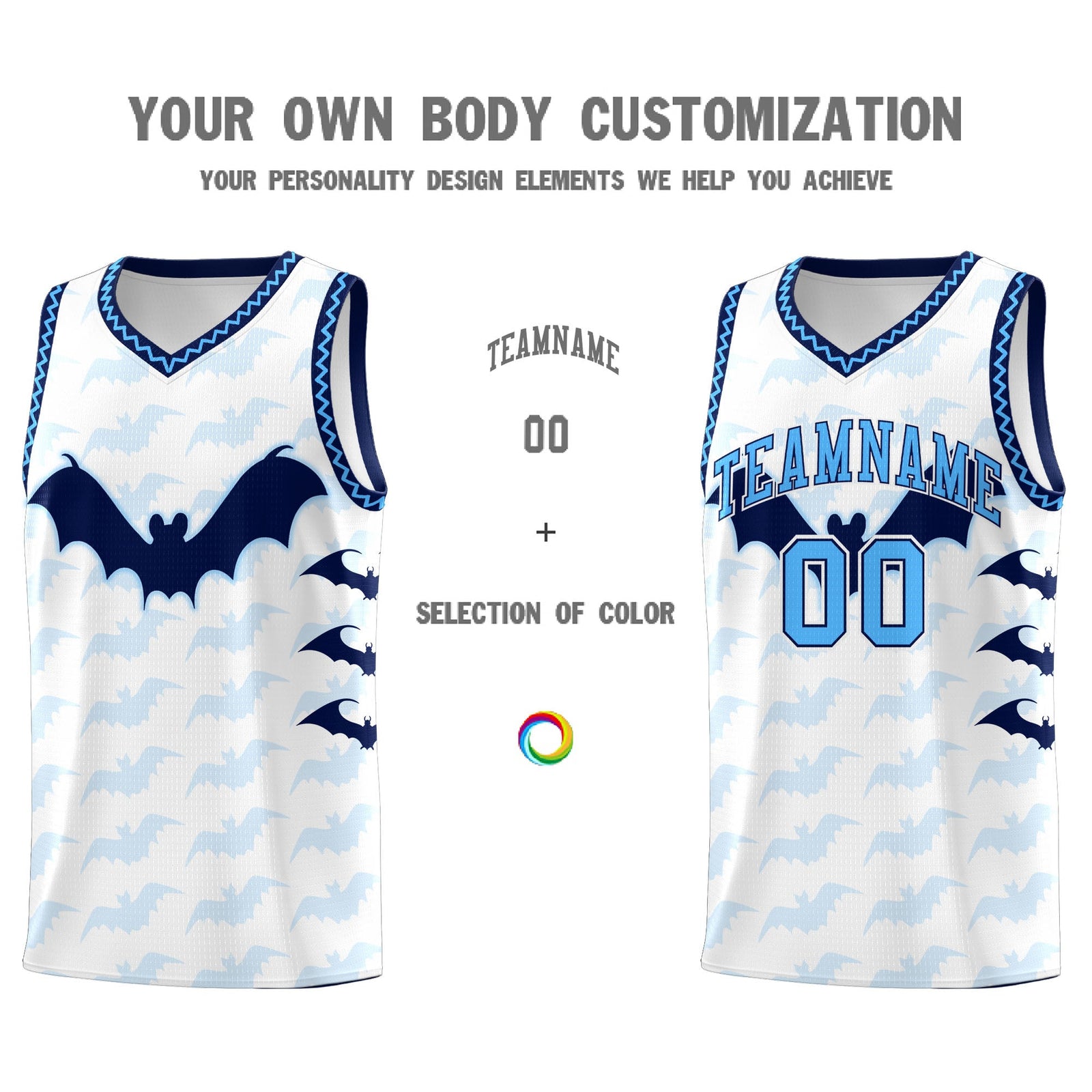 Custom White Powder Blue Bat Pattern Halloween Basketball Jersey | For Men,For Kid,For Youth,Sublimation Printed,Perfect for Training,Perfect for Parties,Add Name and Numbern | KXKSHOP