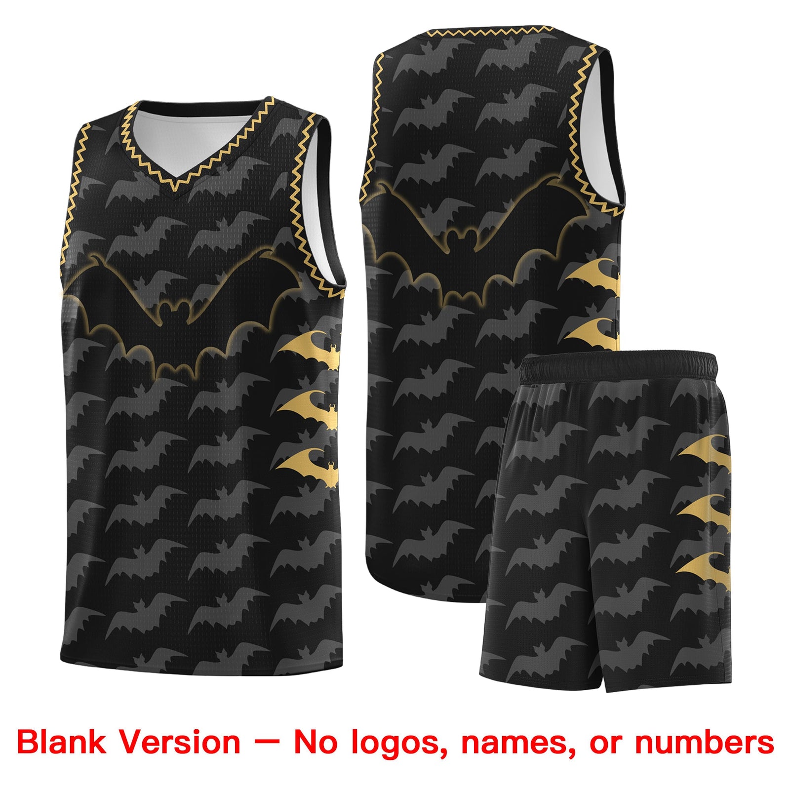 Custom Black Old Gold White Bat Pattern Halloween Basketball Jersey | For Men,For Kid,For Youth,Sublimation Printed,Perfect for Training,Perfect for Parties,Add Name and Numbern | KXKSHOP