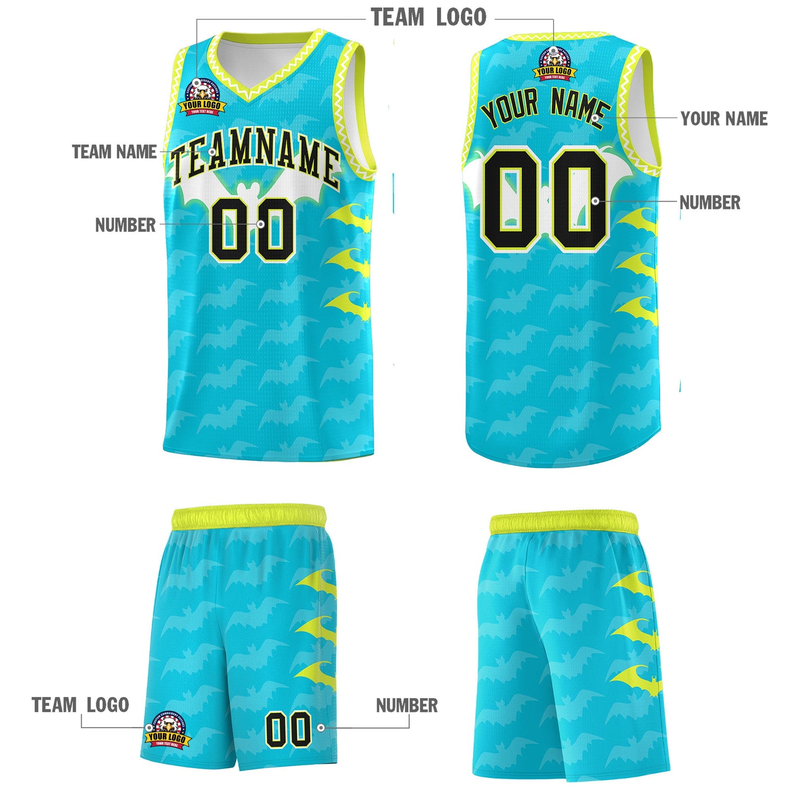 Custom Sky Blue White Bat Pattern Halloween Basketball Jersey | For Men,For Kid,For Youth,Sublimation Printed,Perfect for Training,Perfect for Parties,Add Name and Numbern | KXKSHOP