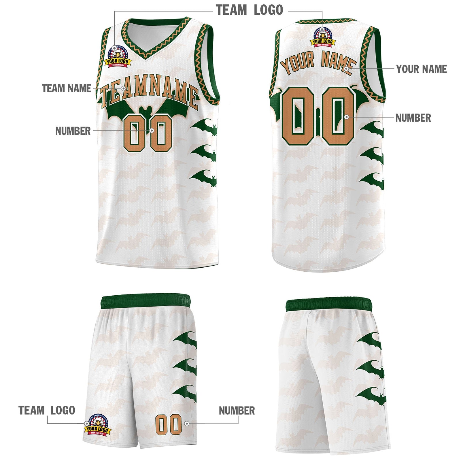 Custom White Buckskin Brown Bat Pattern Halloween Basketball Jersey | For Men,For Kid,For Youth,Sublimation Printed,Perfect for Training,Perfect for Parties,Add Name and Numbern | KXKSHOP